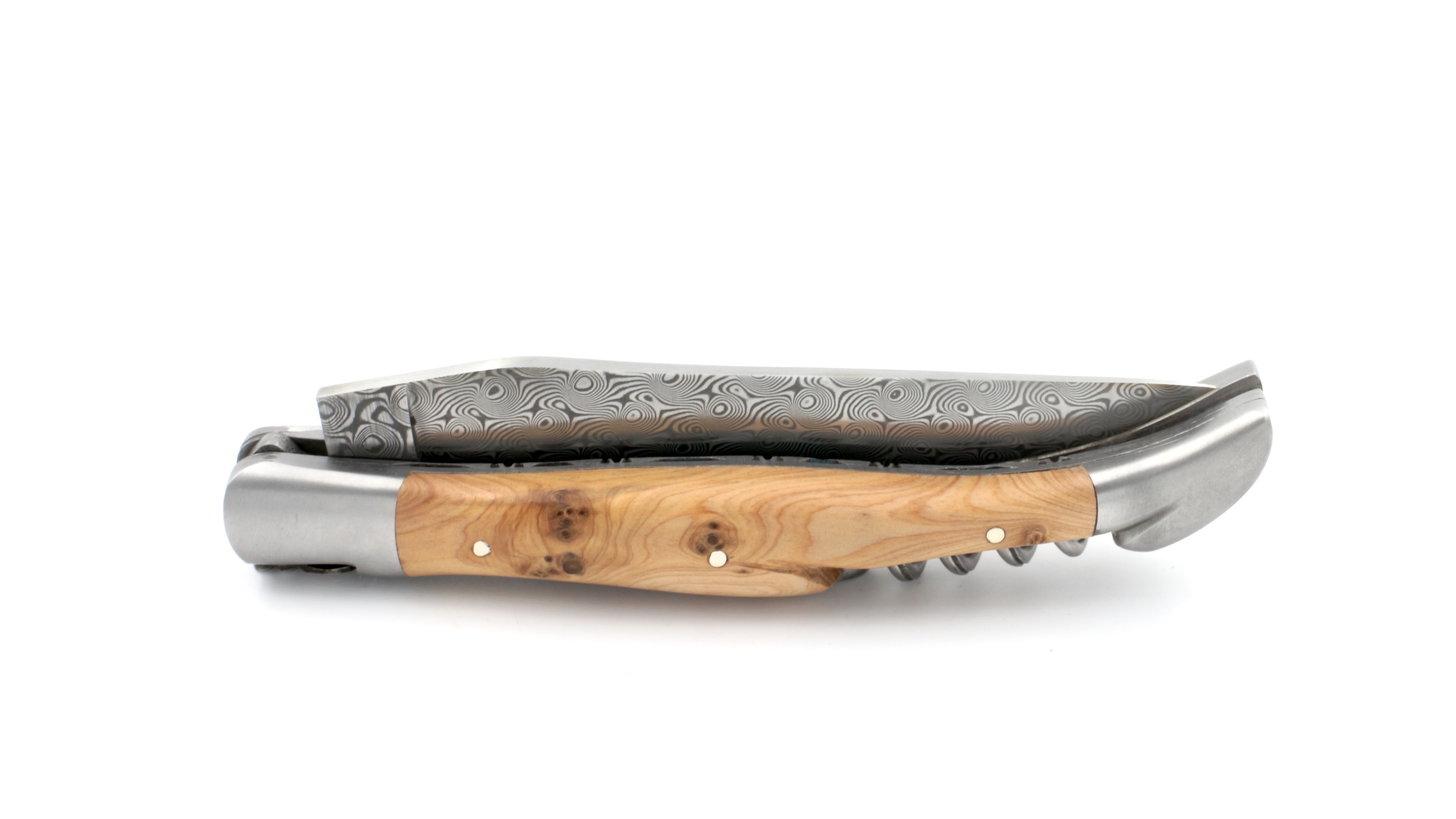 Laguiole en Aubrac damascus juniper with double plates, corkscrew 12 cm matt