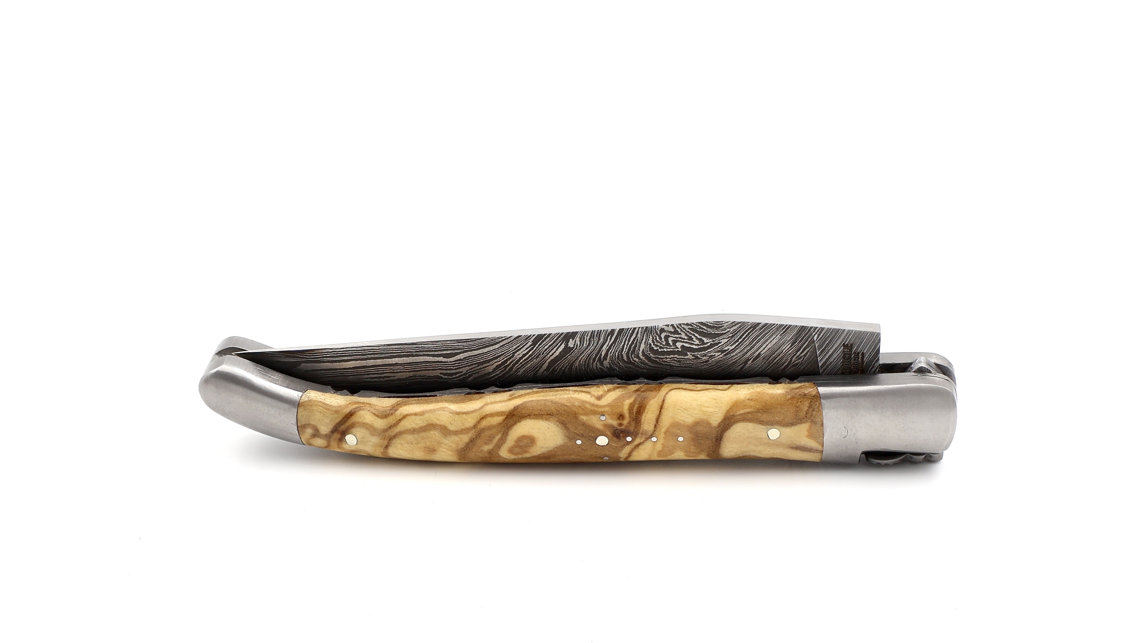 Laguiole en Aubrac double plate knife explosiondamascus olive wood 12 cm