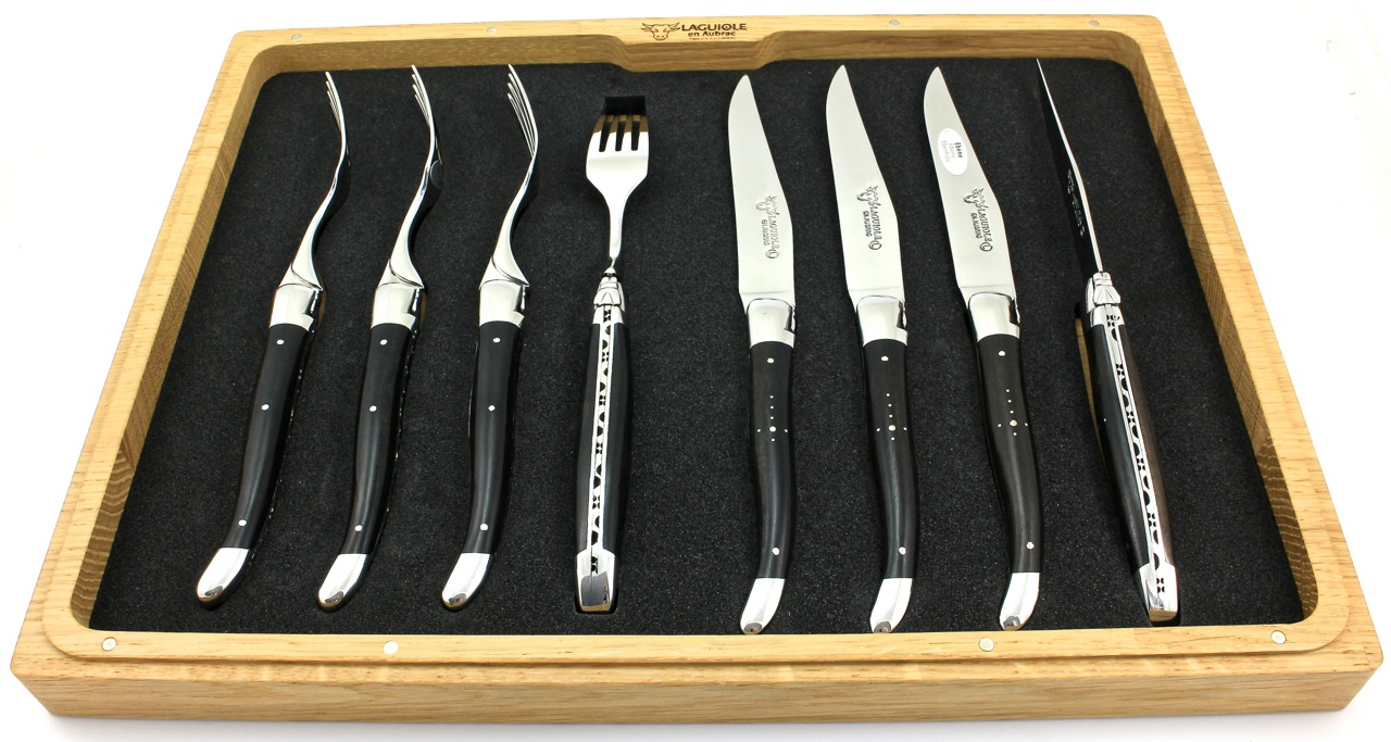 8er-Box-EBI-3 Laguiole en Aubrac 8-teiliges Laguiole Besteckset Ebenholz für 4 Personen