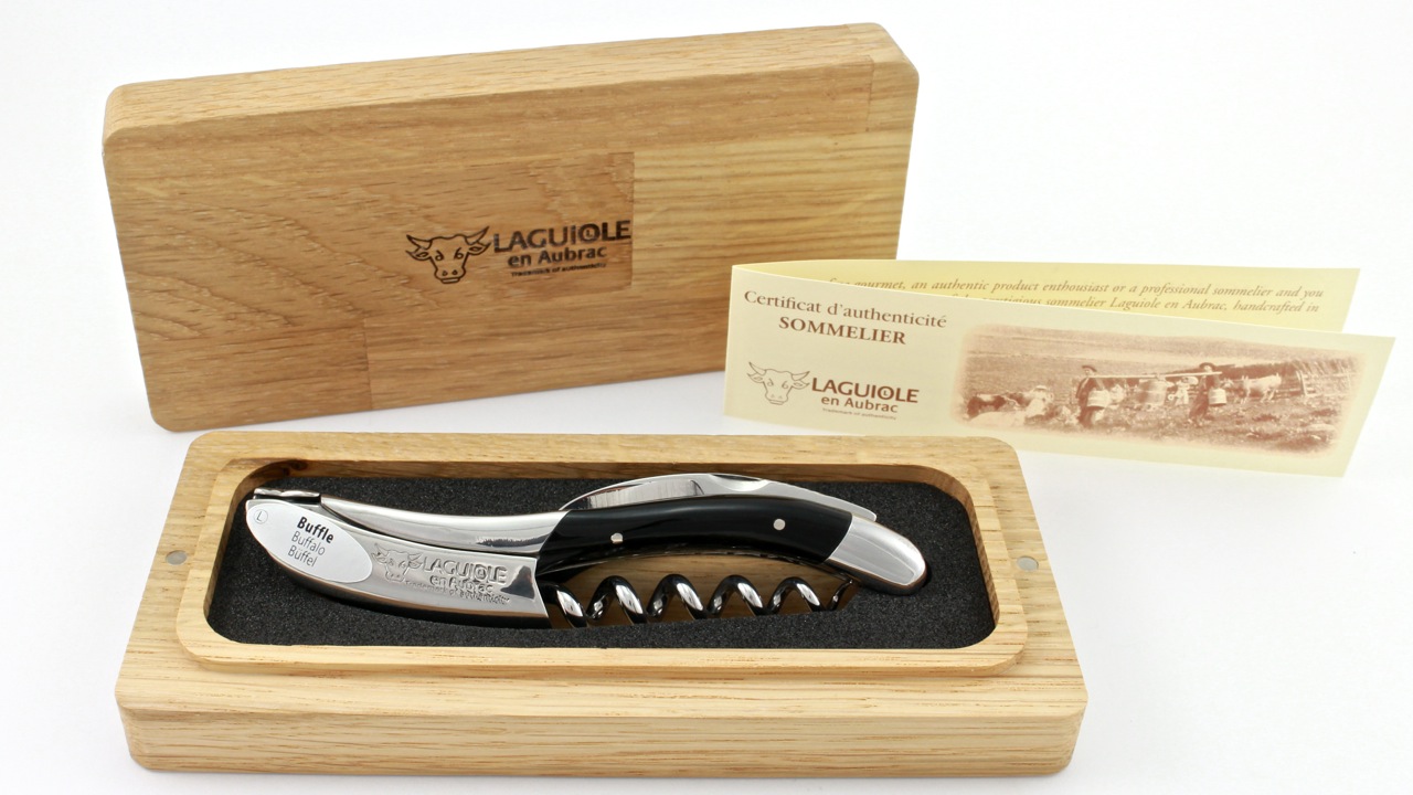 Laguiole en Aubrac Sommeliermesser guillochierte Platine Büffelhorn