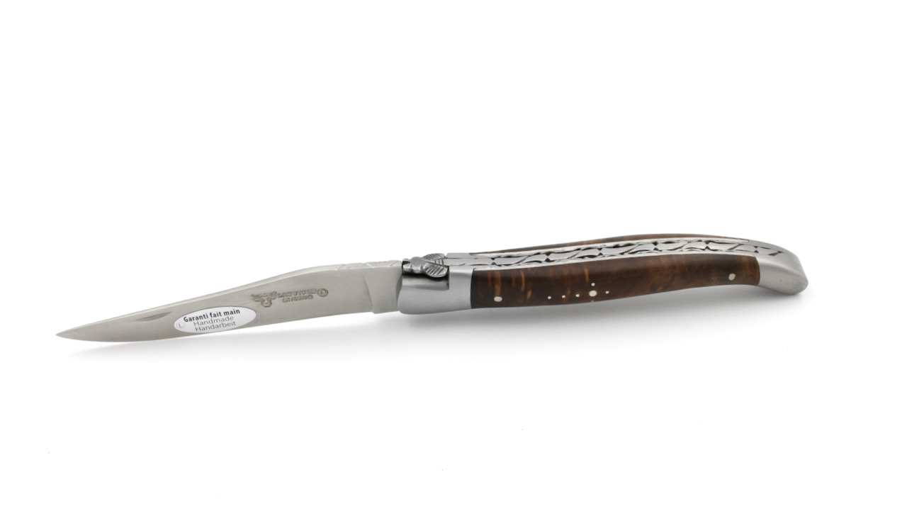 Laguiole en Aubrac Lorbeerholz guillochierte Platine 12 cm