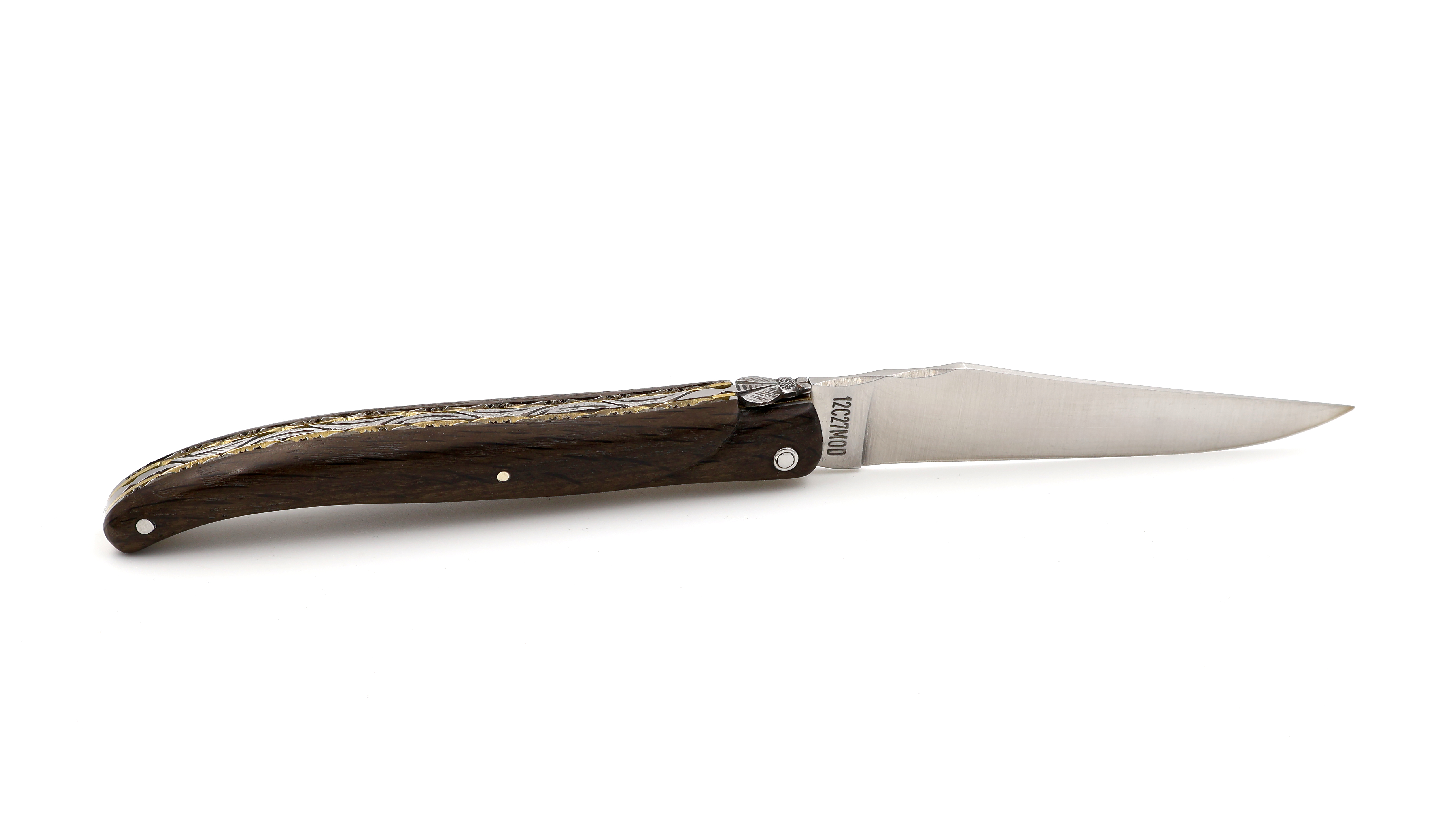 Laguiole en Aubrac Mooreiche massiver Griff Doppelplatine Messingplatine 12 cm