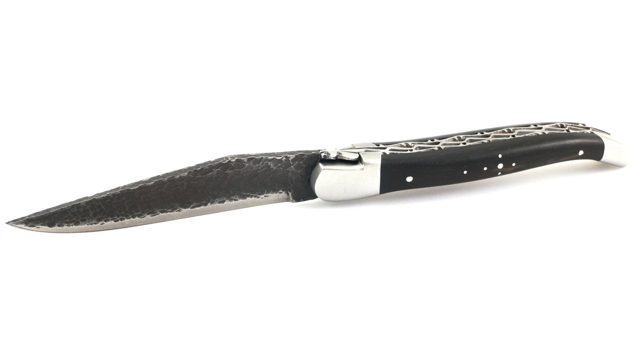 brut-de-forge-ebenholz-matt-5 Honoré Durand Laguiole Doppelplatine Klinge Brut de Forge Ebenholz 12 cm