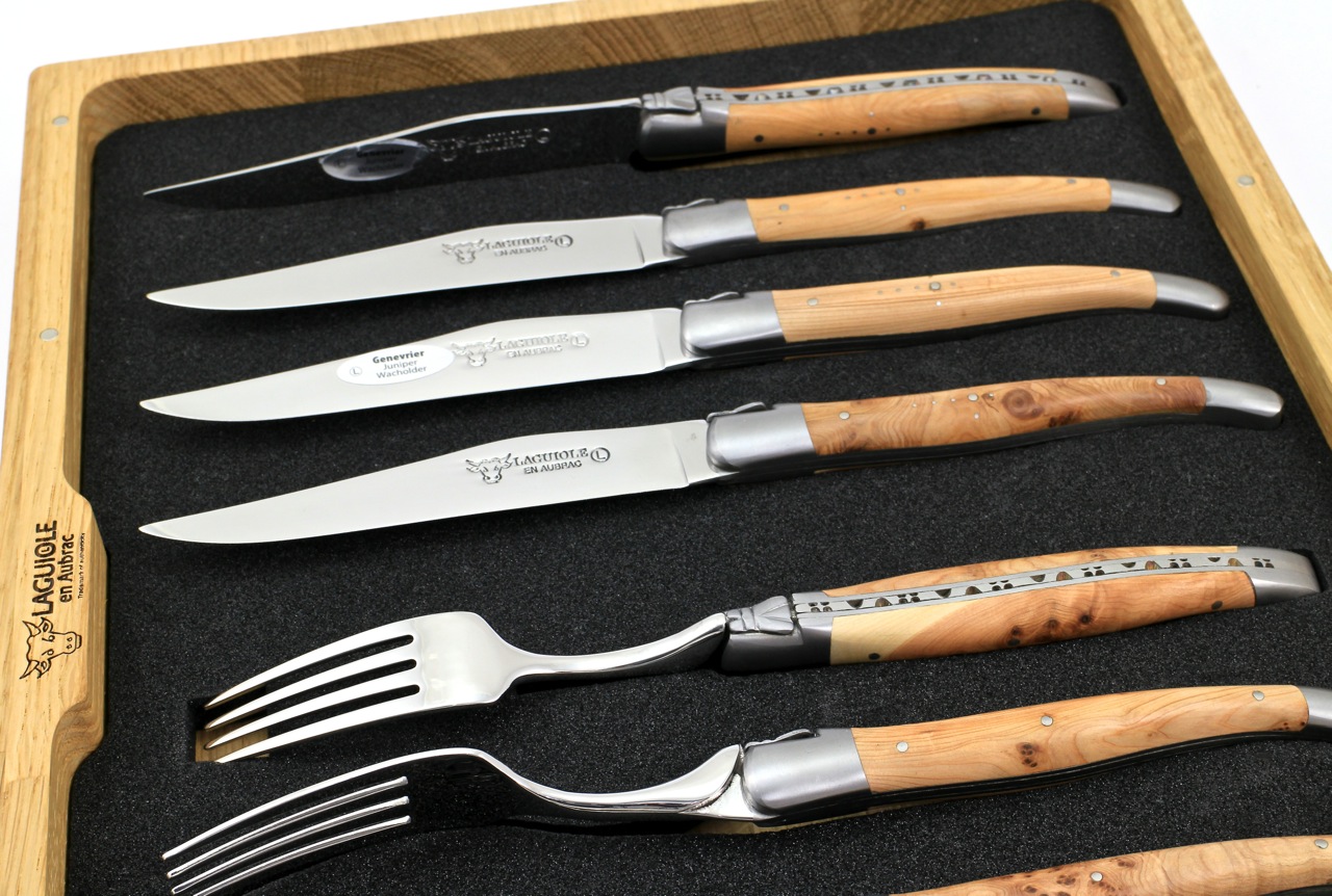 8er-Box-GEI-2 Laguiole en Aubrac  8-teiliges Laguiole Besteckset Wacholderholz für 4 Personen