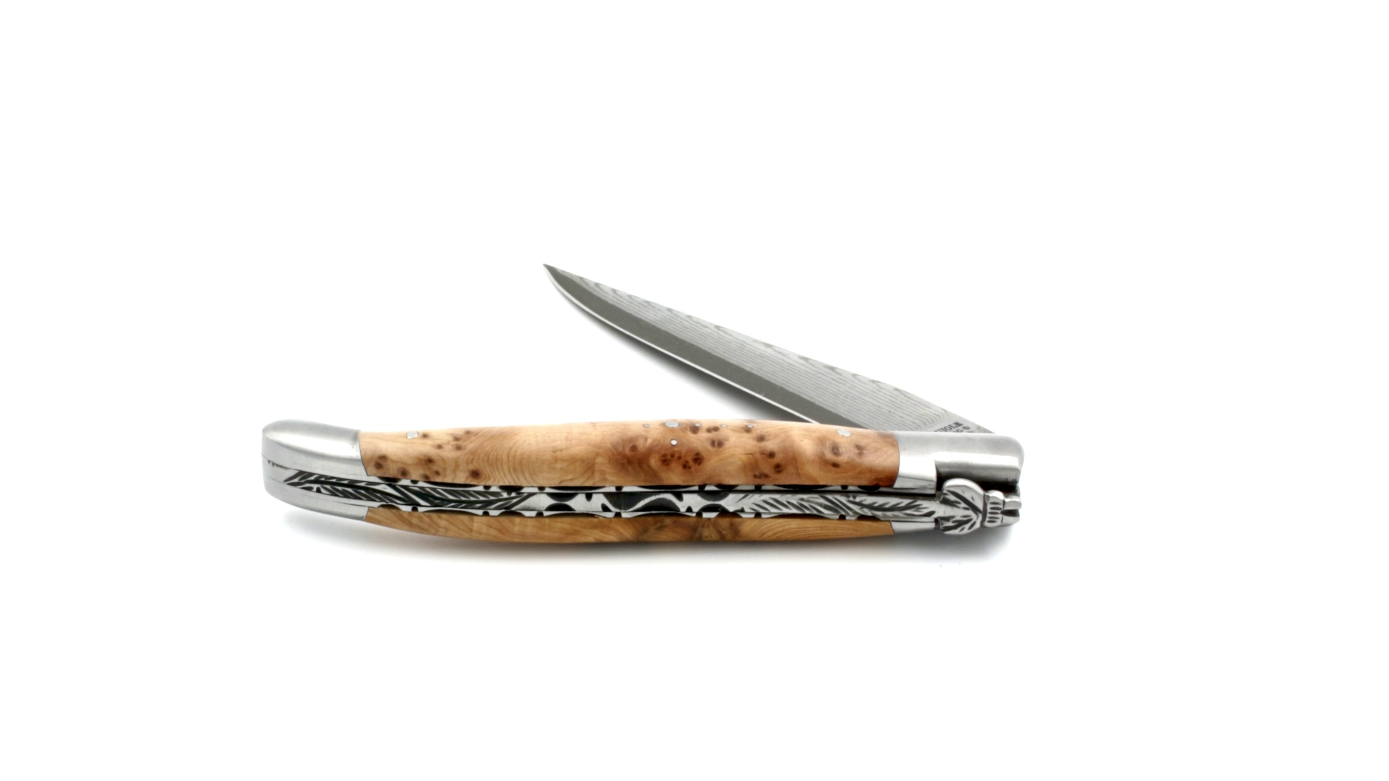 B6F6A3EA-D3D5-4929-B4D3-6B34358CC7CE_1_201_a Laguiole en Aubrac jap. Damast guillochierte Platine Wacholder 12 cm