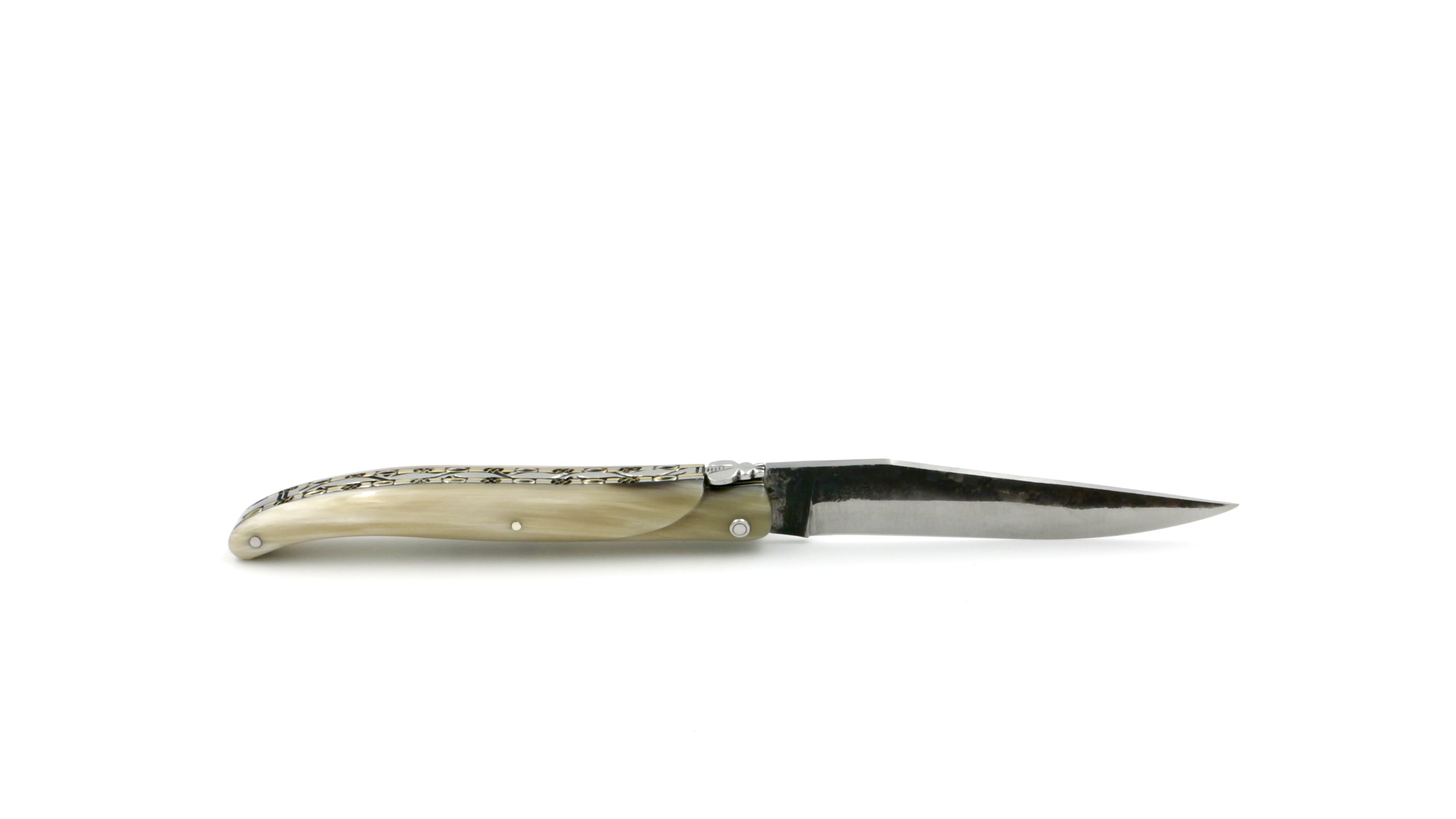 Laguiole en Aubrac Brut de Forge  Hornspitze massiv Messingplatine Doppelplatine 12 cm