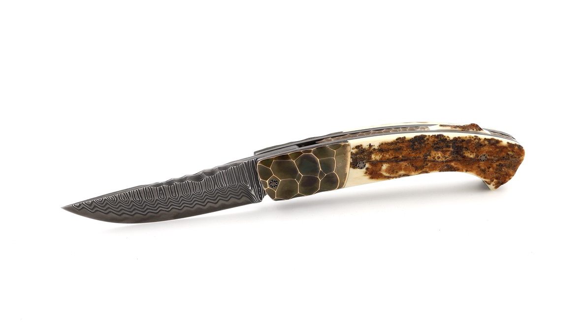 MANU LAPLACE 1515 CUSTOM PRIMITIV Mammutelfenbein & Bronzebacken Damastklinge Damacore®