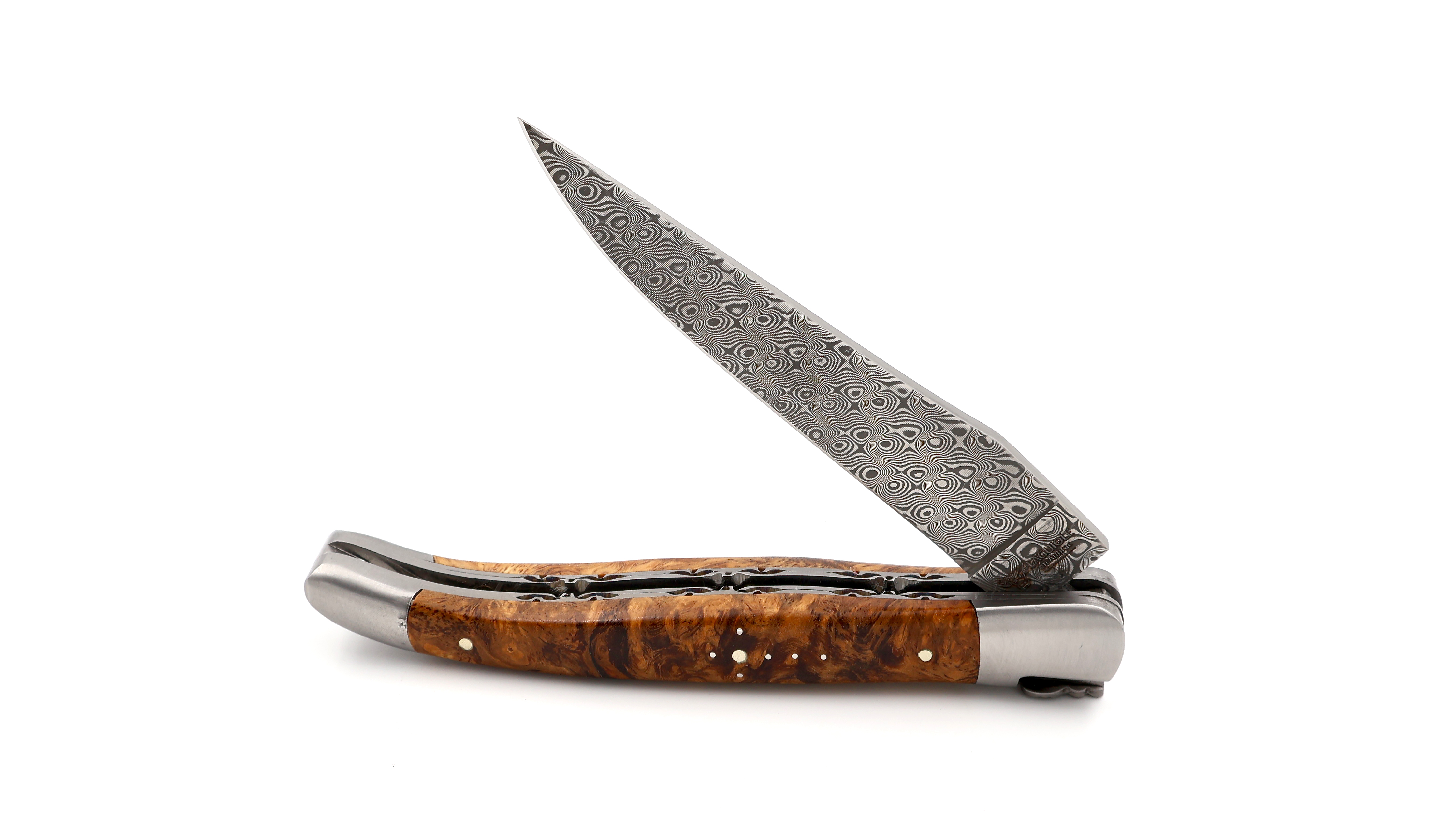 Laguiole en Aubrac DSC® Carbon Damast Amboina Wurzelholz Doppelplatine 12 cm