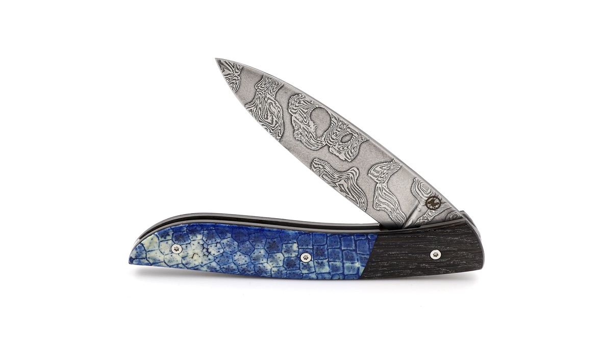 Atelier NÉVÉ Tim Bernard armadillo armor & bog oak-wood damascus blade