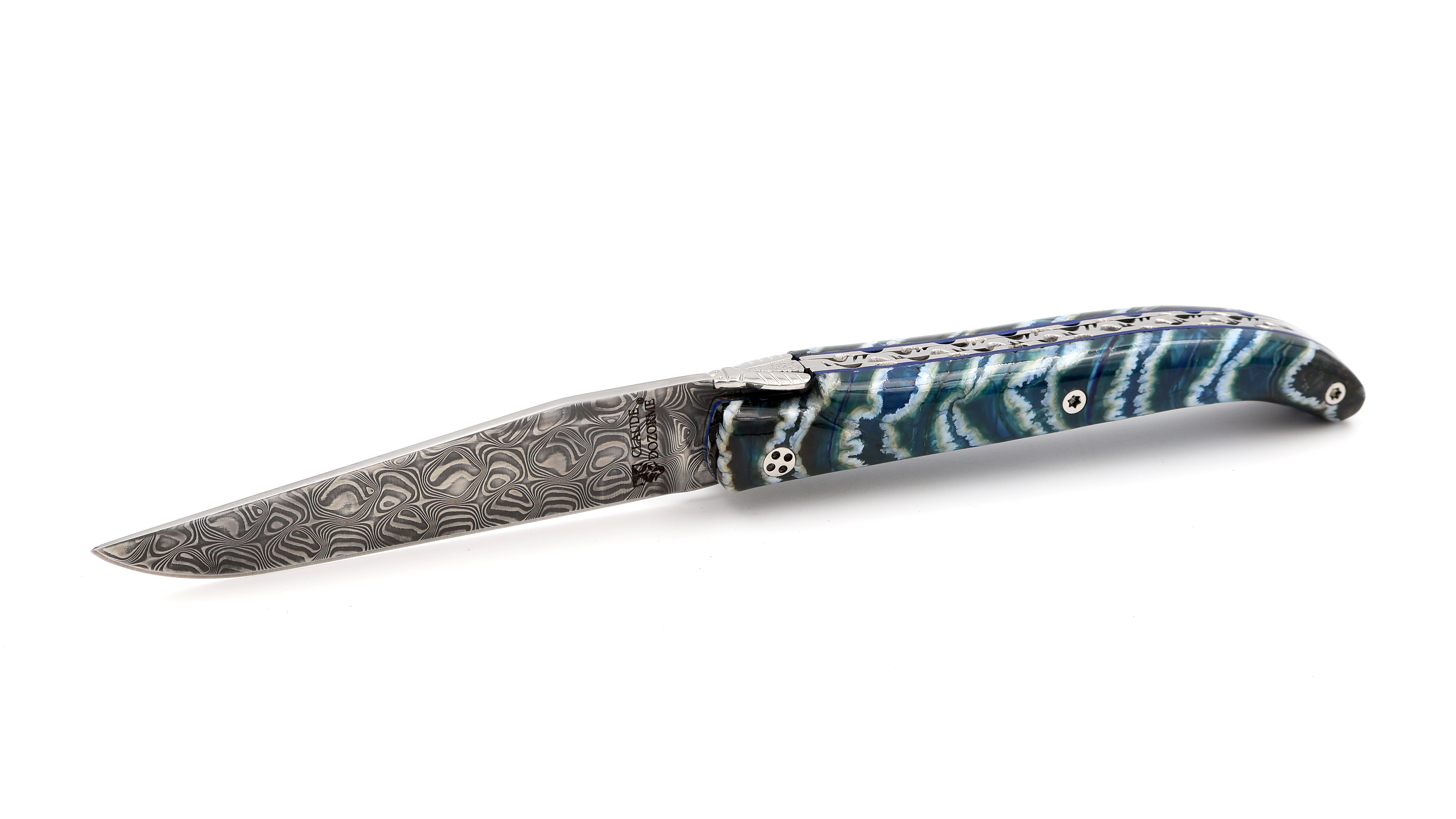 Claude DOZORME Laguiole Messer L'ATELIER Mammut-Backenzahn blau 12 cm Damastklinge