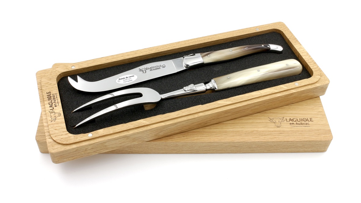Laguiole en Aubrac Laguiole Käsebesteck 2-teilig Hornspitze Laguiole en Aubrac Laguiole Käsebesteck 2-teilig Hornspitze