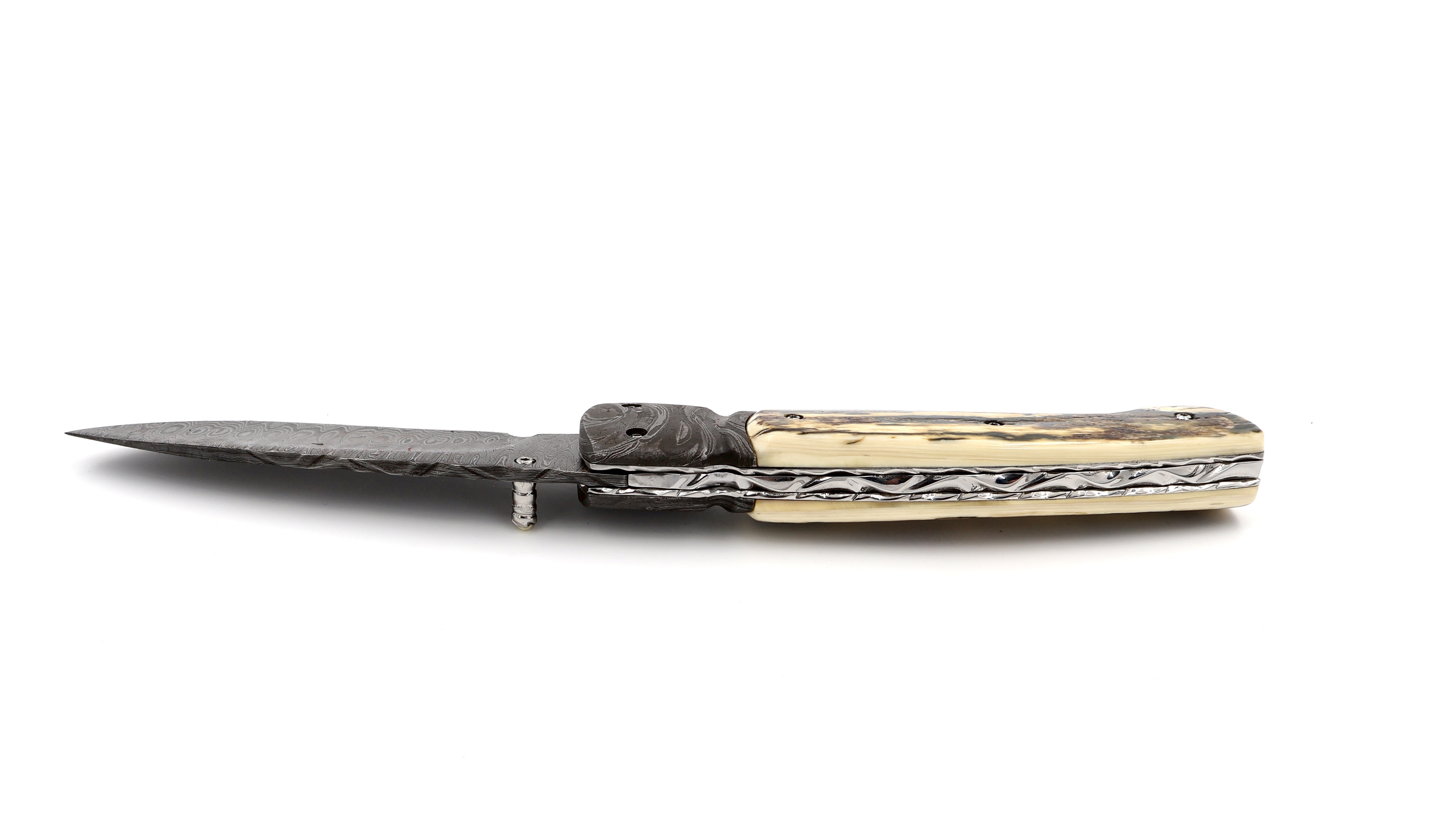 Oliver Moretti linerlock knife damascus mammoth ivory