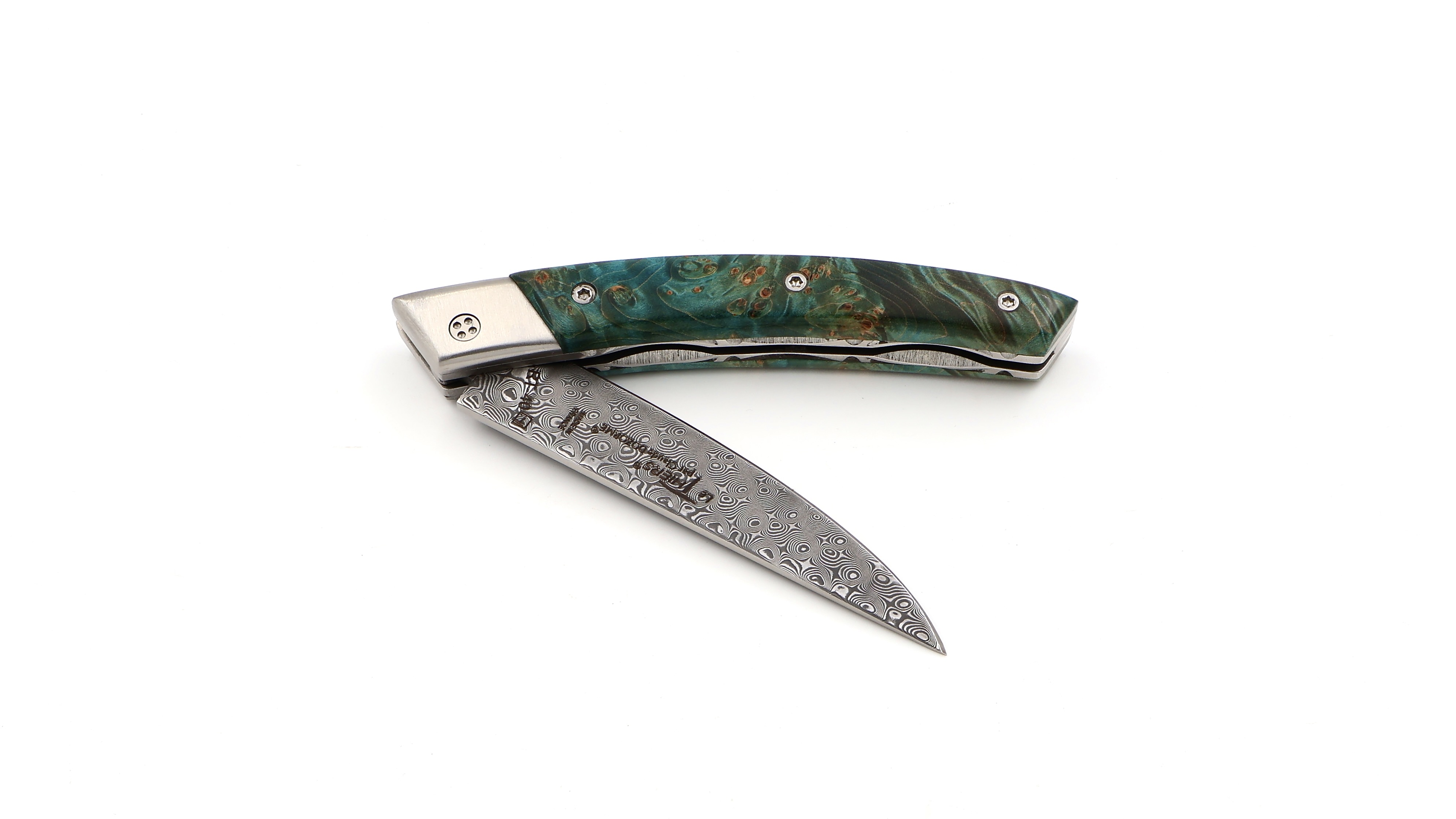 Claude DOZORME Thiers RLT maple burl damascus blade