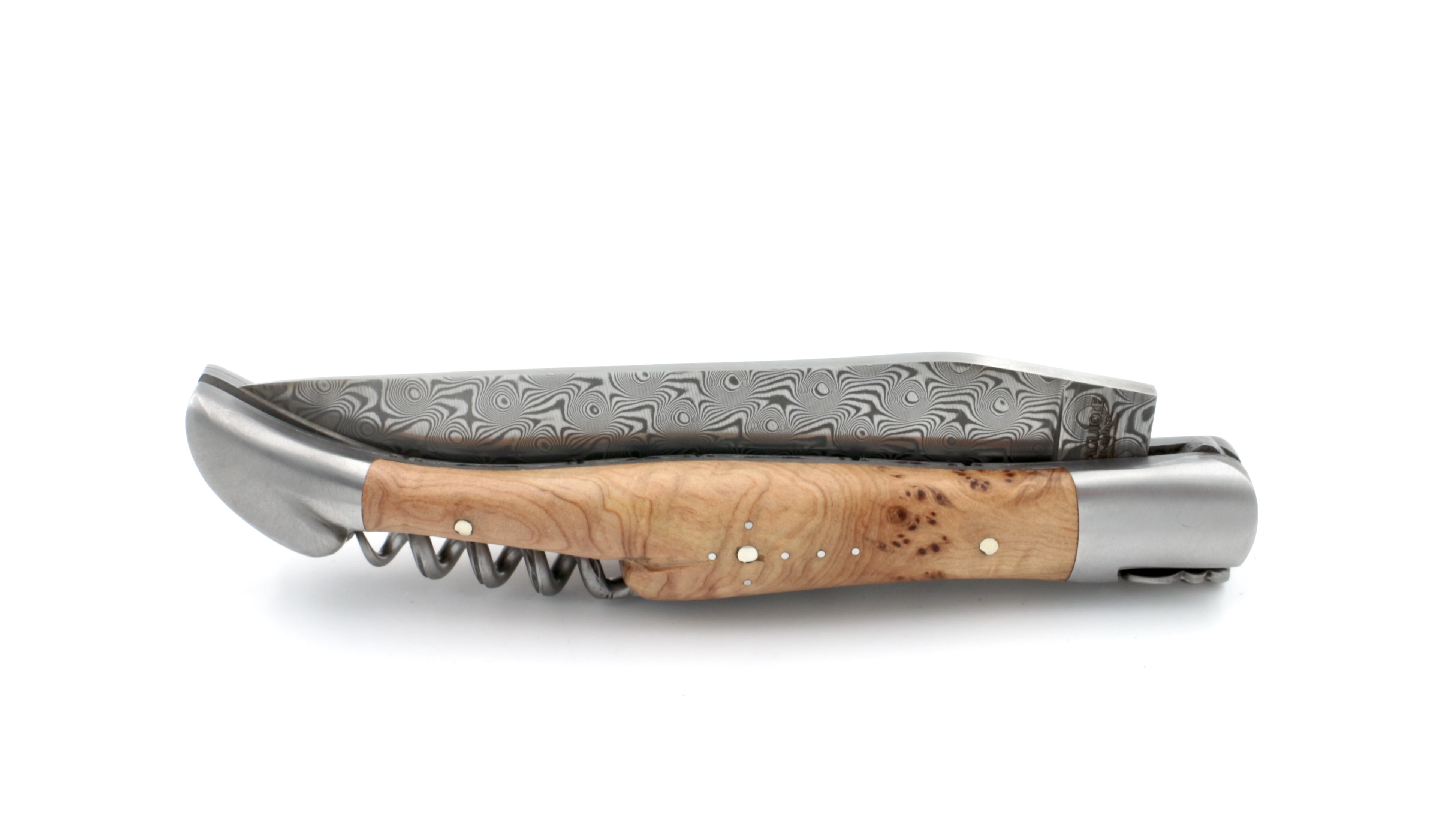 Laguiole en Aubrac damascus juniper with double plates, corkscrew 12 cm matt