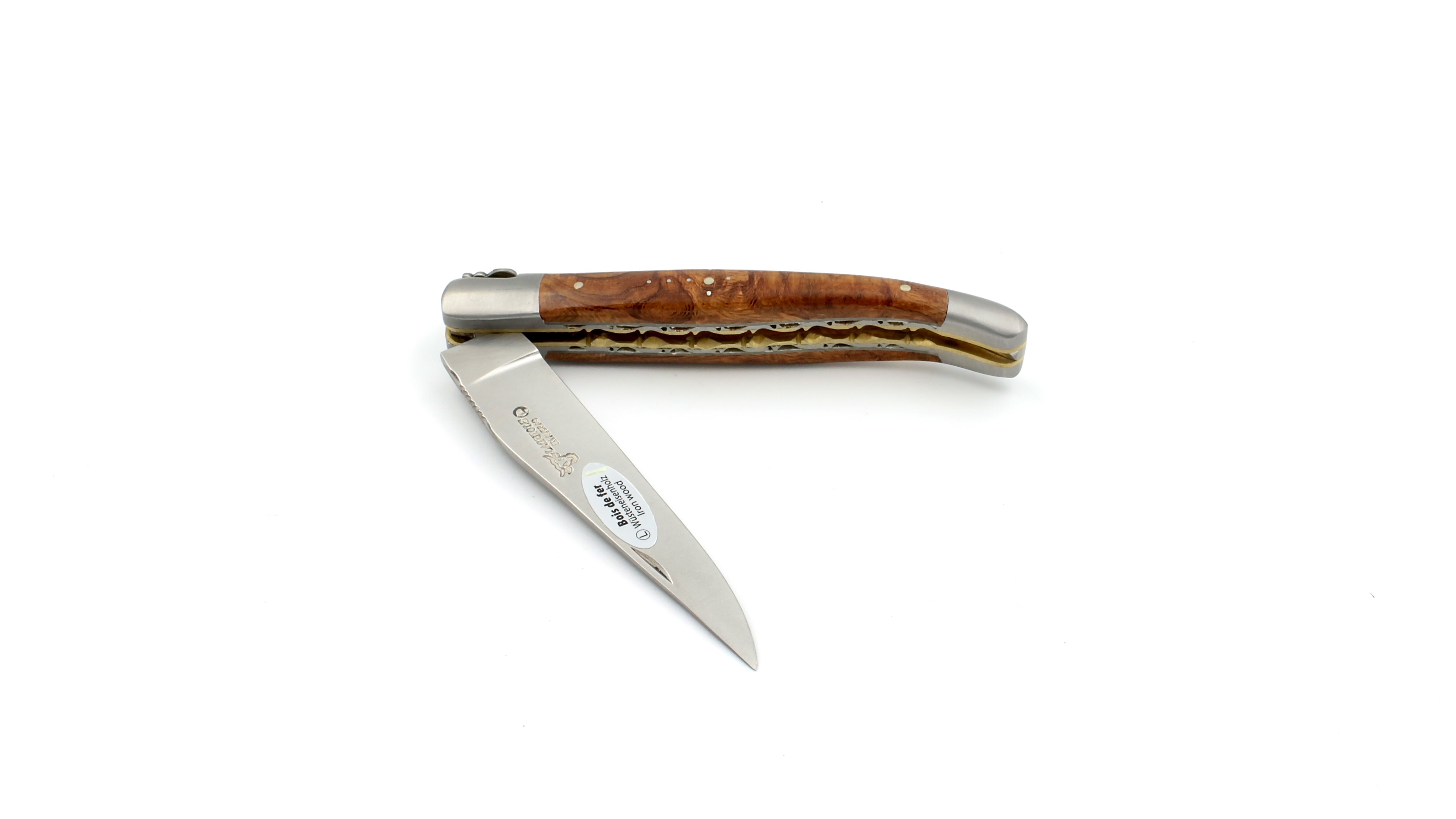 Laguiole en Aubrac Wüsteneisenholz Wurzel Doppelplatine Messing 12 cm  Laguiole en Aubrac Wüsteneisenholz Wurzel Doppelplatine Messing 12 cm