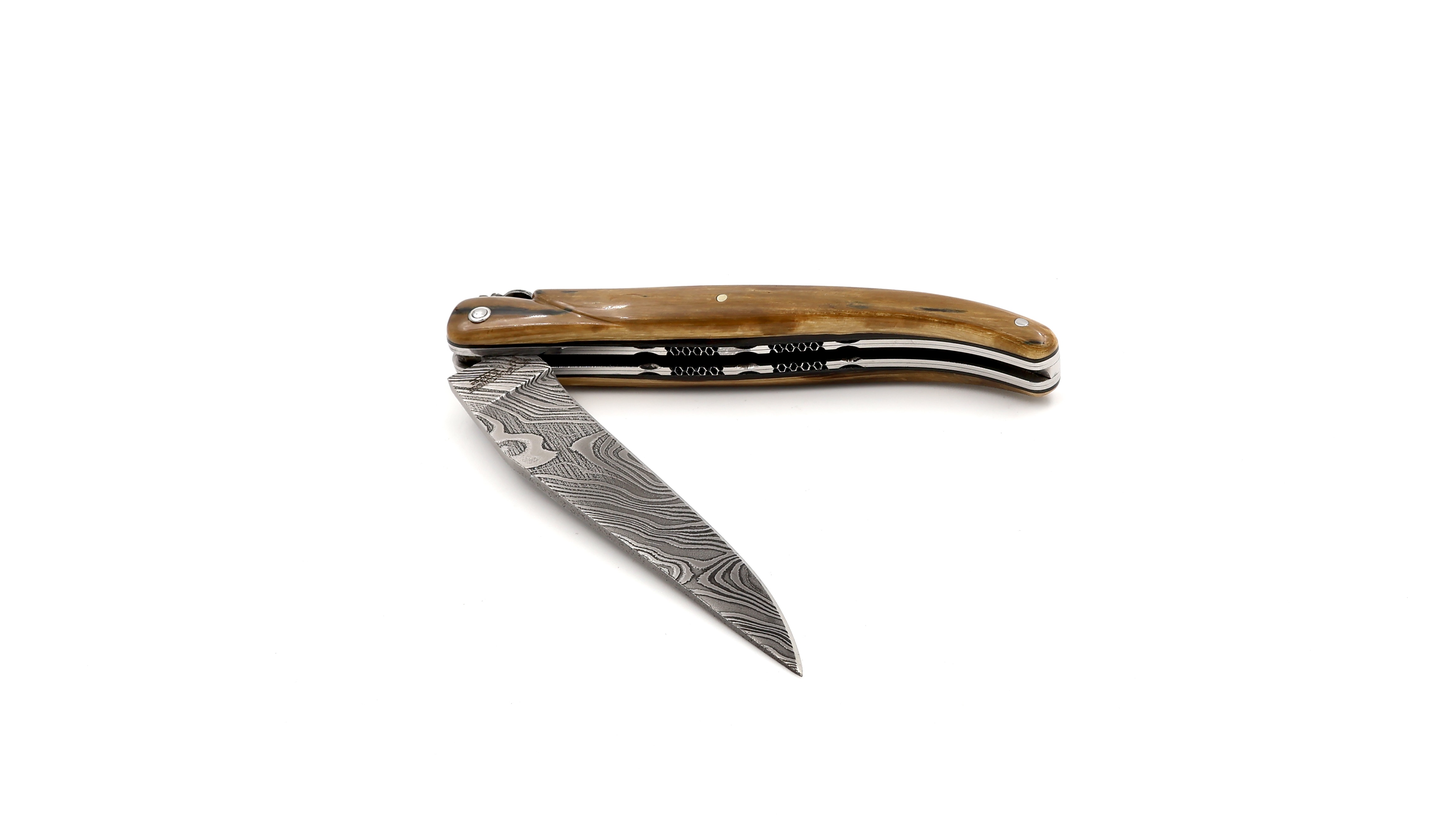 Laguiole en Aubrac Twisted-Damast Mammutelfenbein Kruste massiv Doppelplatinen 12 cm 