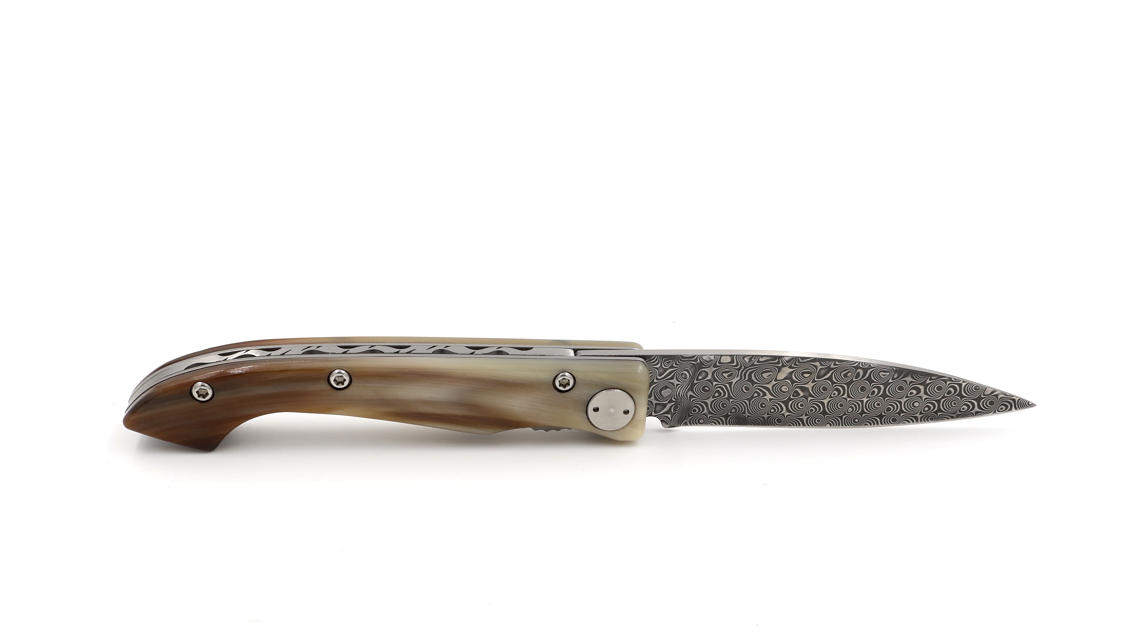 Claude DOZORME Capucin Compostelle horn tip damascus blade Claude DOZORME Capucin Compostelle horn tip damascus blade