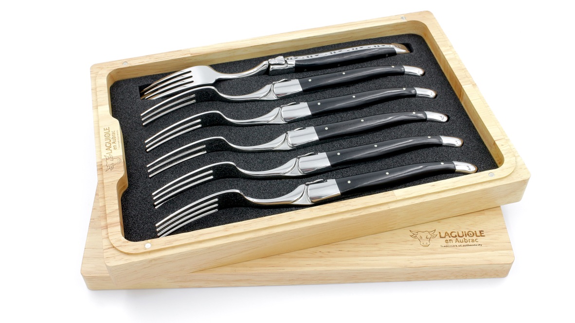 Laguiole en Aubrac Ebenholz Laguiole Steakgabel Set