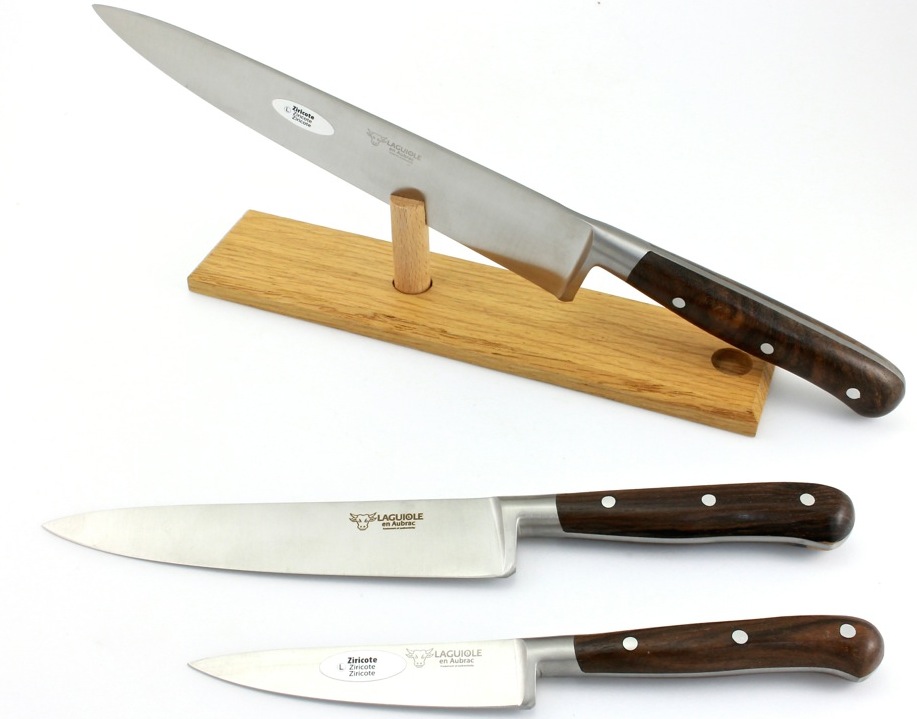 Laguiole en Aubrac Ziricote Set of 3 kitchen knives 10 cm 15 cm 20 cm