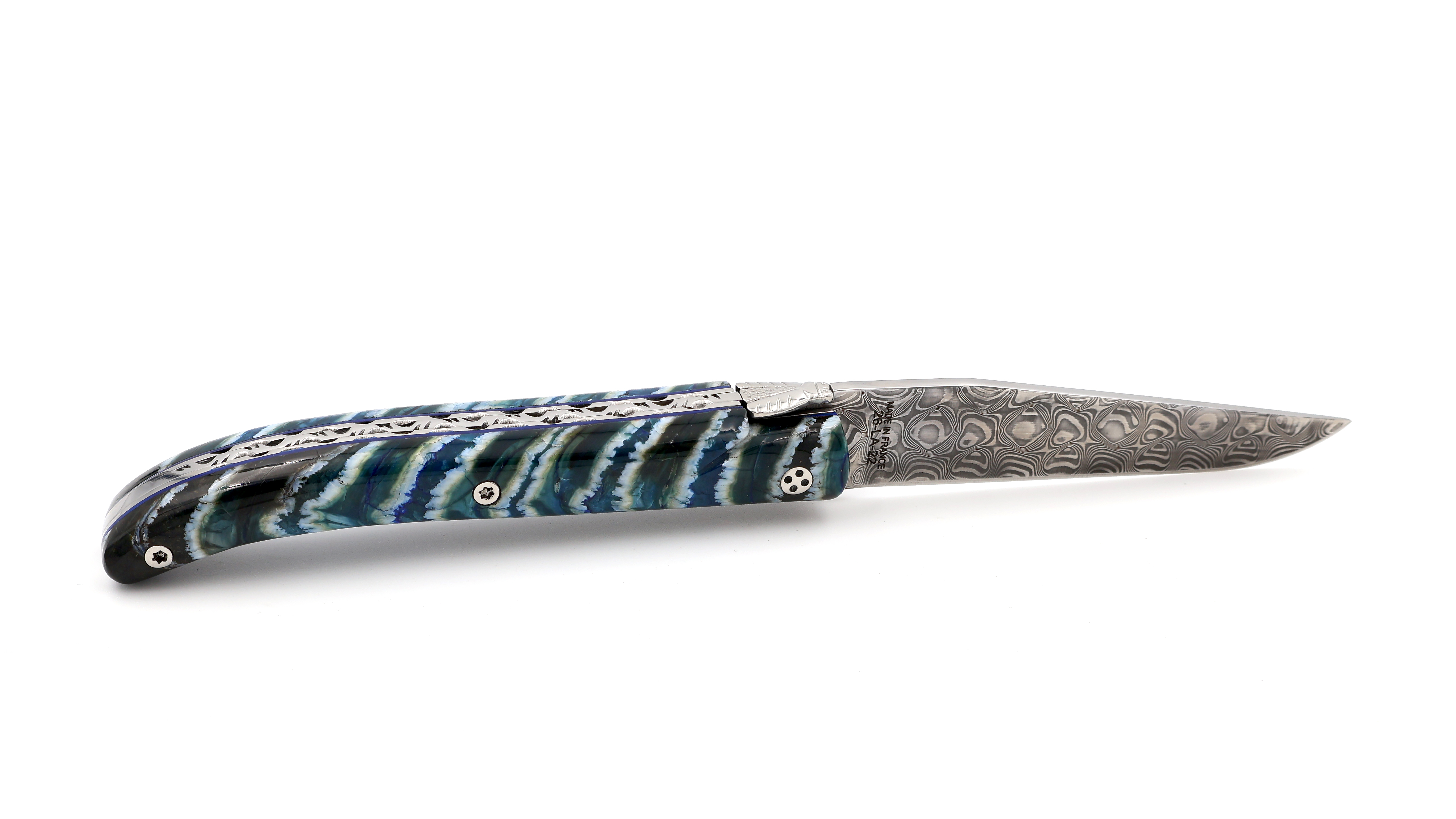 Claude DOZORME Laguiole Messer L'ATELIER Mammut-Backenzahn blau 12 cm Damastklinge