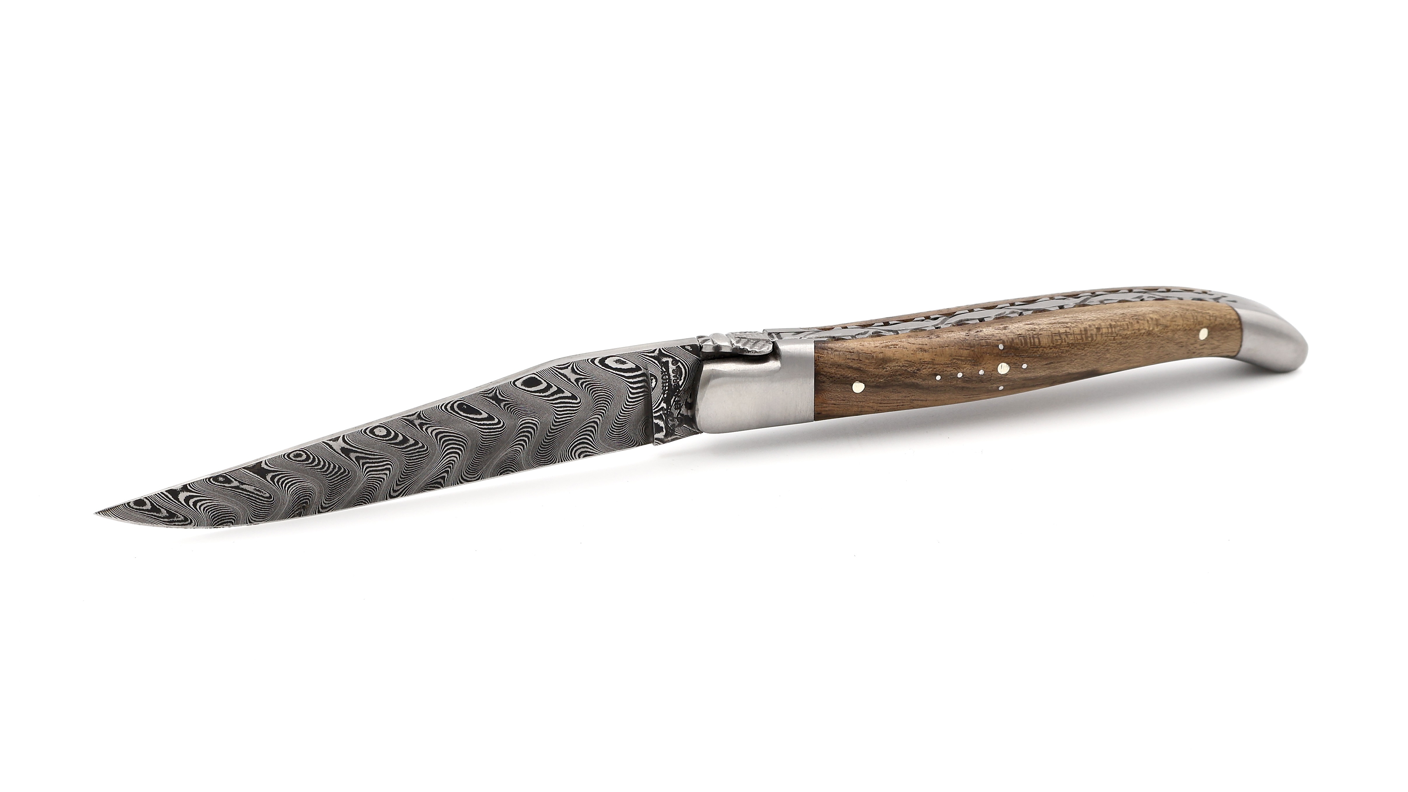 Laguiole en Aubrac  DSC® Carbon Damast Walnussholz guillochierte Platine 12 cm