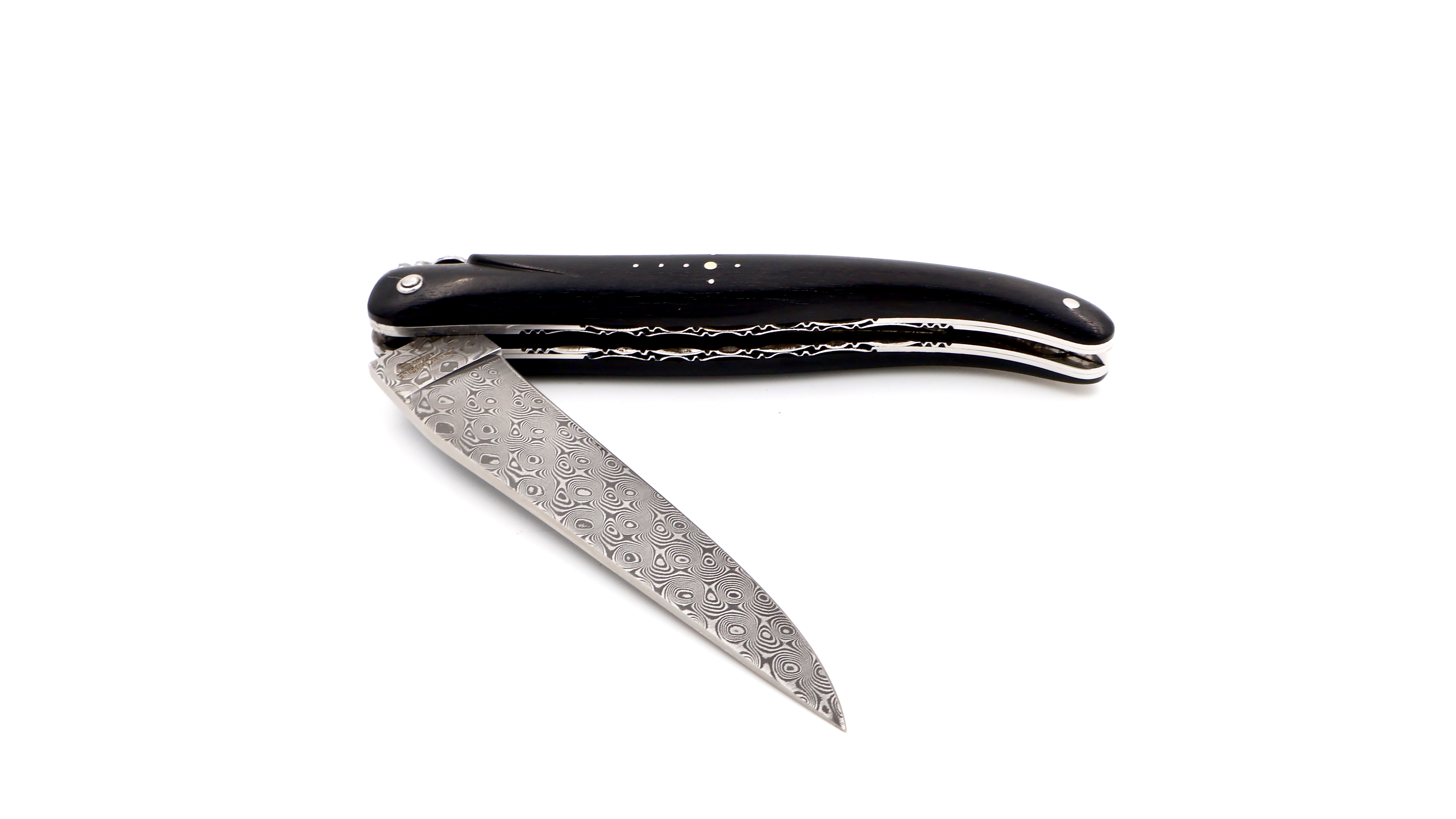 Laguiole en Aubrac DSC®  Rosendamast Ebenholz massiv Doppelplatine 12 cm  Laguiole en Aubrac DSC®  Rosendamast Ebenholz massiv Doppelplatine 12 cm