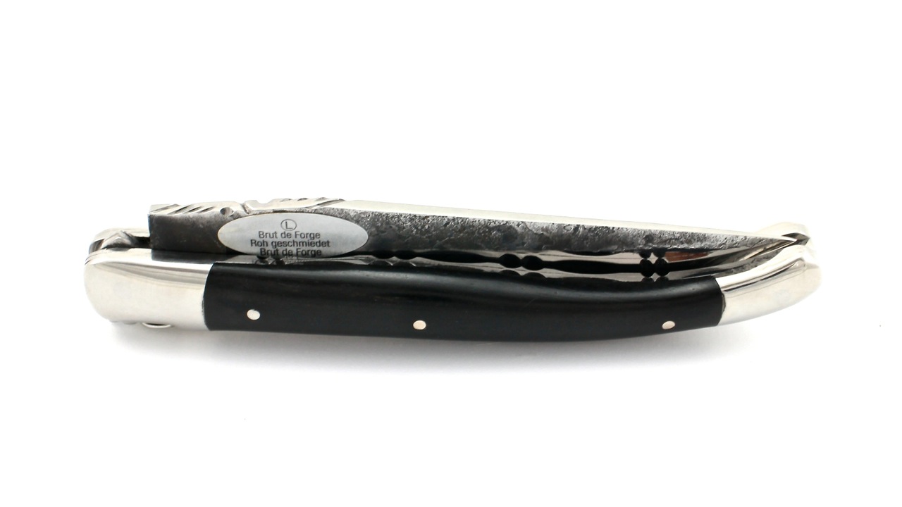 Laguiole en Aubrac double plate knife Brut de Forge Ebony 12 cm