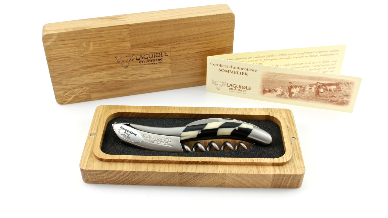 Laguiole en Aubrac Sommeliermesser Marquetterie Knochen/Ebenholz