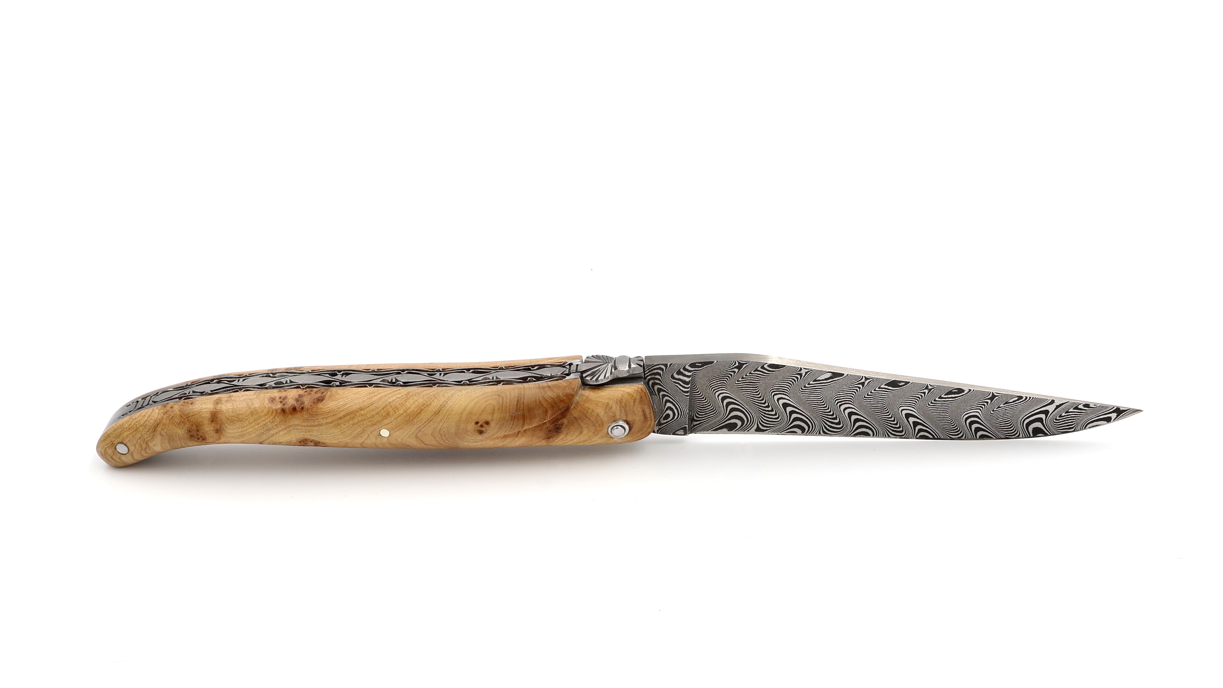 Laguiole en Aubrac  DSC® Carbon Damast Wacholder matt massiv Doppelplatine 12 cm 