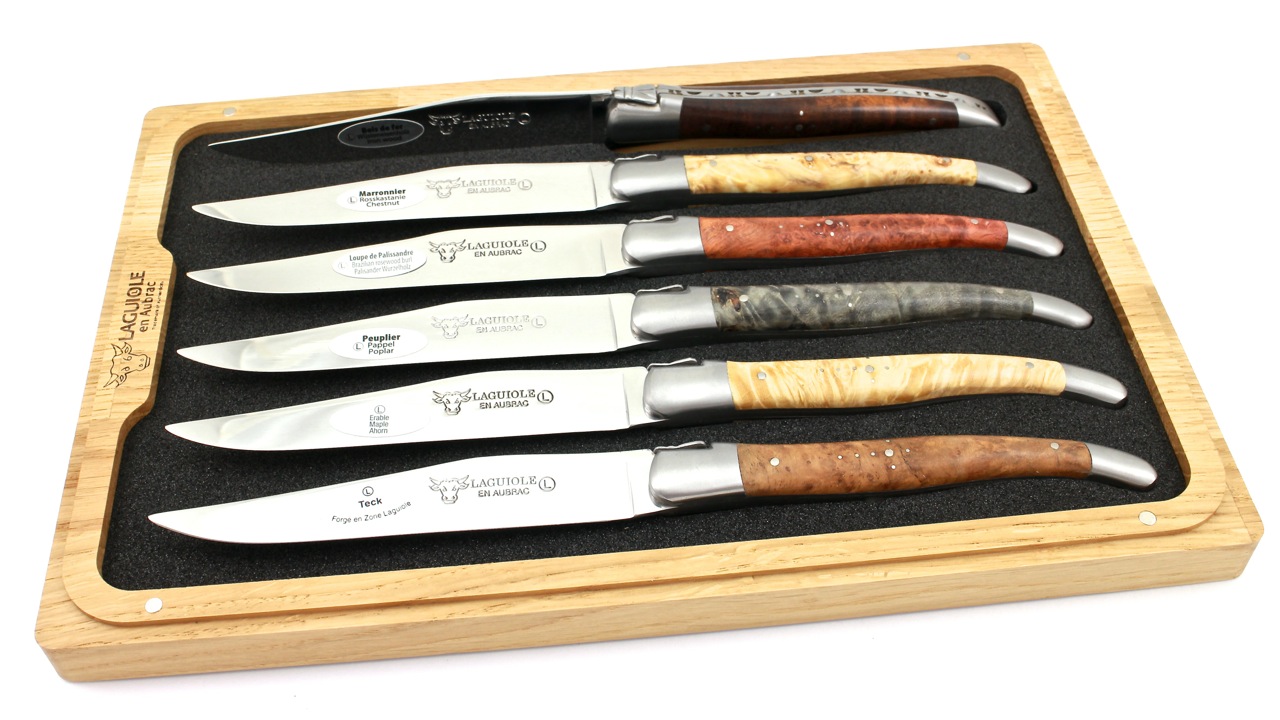 Laguiole en Aubrac steak knives set mixed root woods