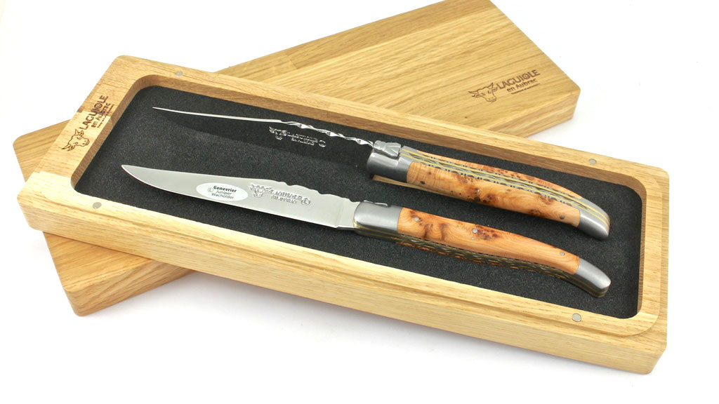 Laguiole en Aubrac Laguiole Doppelplatinen Steakmesser Wacholder Set 2-tlg. matt