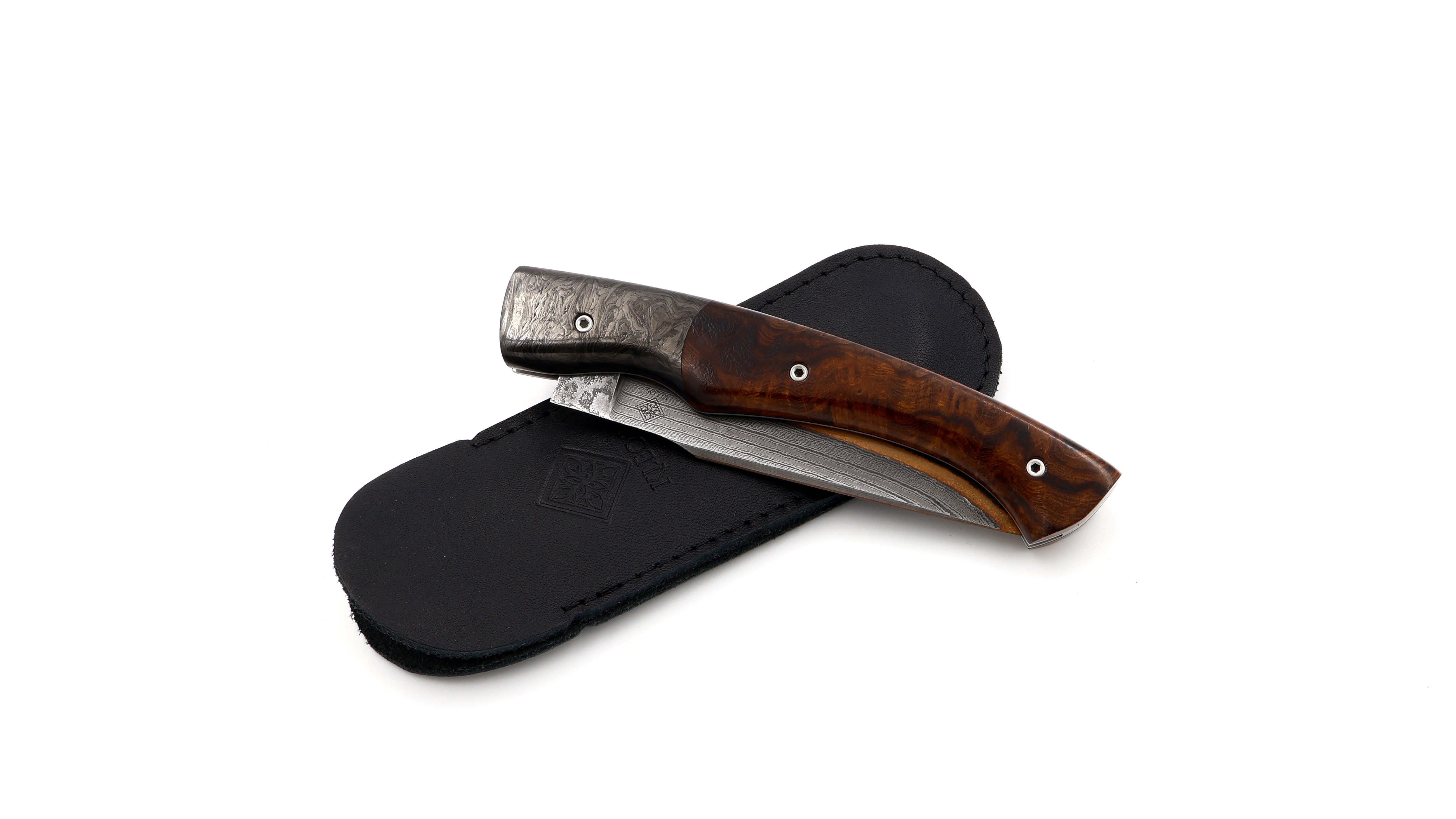 KLEOS Taschenmesser LYKOS Karbon/Wüsteneisen Wurzelholz GoMai Sunset Damast 