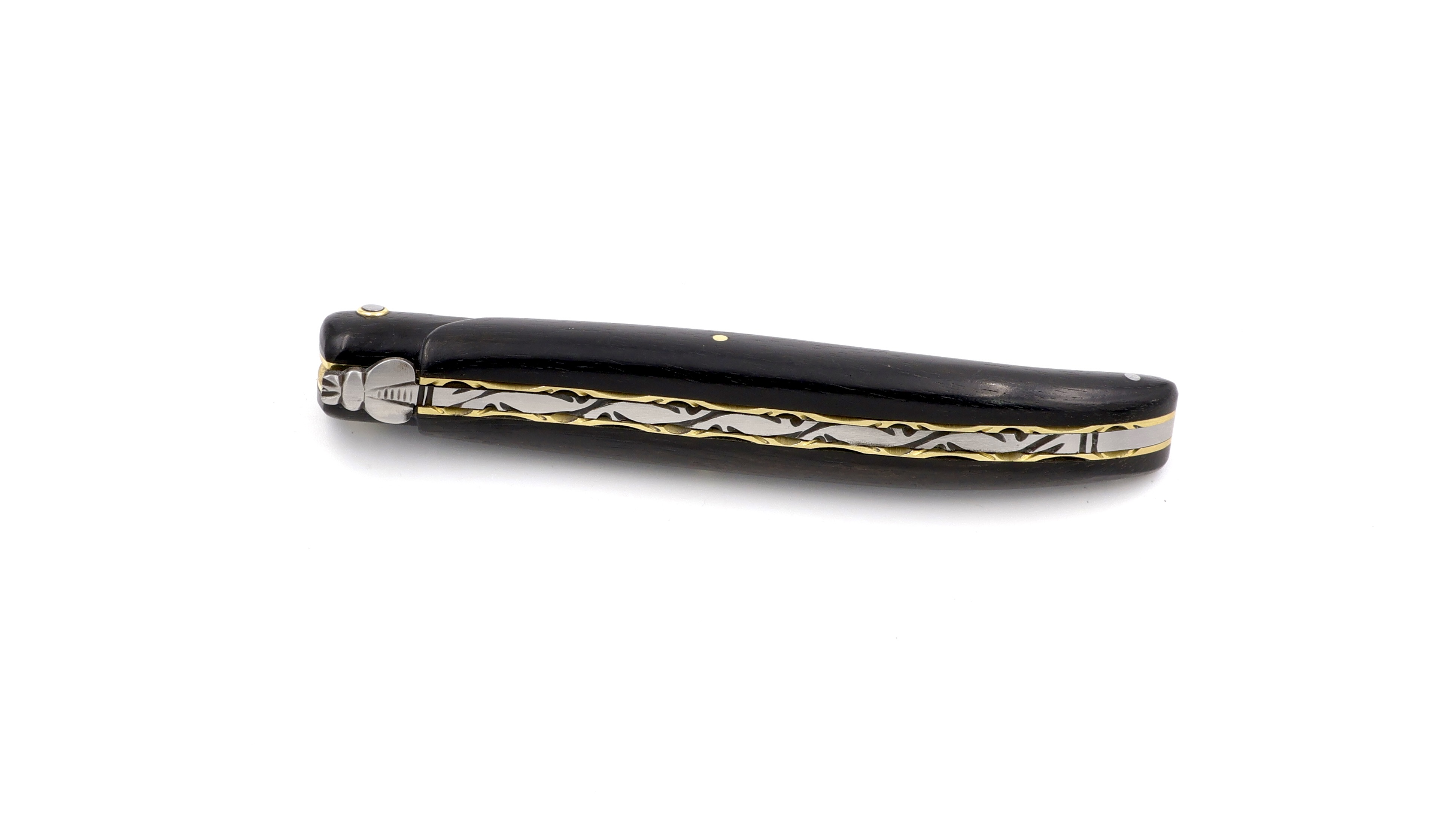 Laguiole en Aubrac Ebony full handle brass plates 12 cm