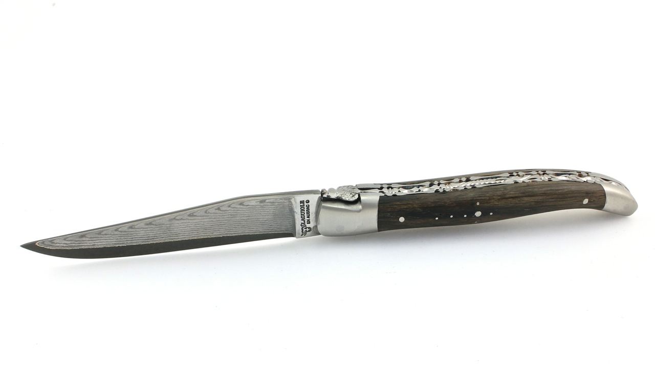 Laguiole en Aubrac jap. Damastklinge Mooreiche matt Doppelplatine 12 cm