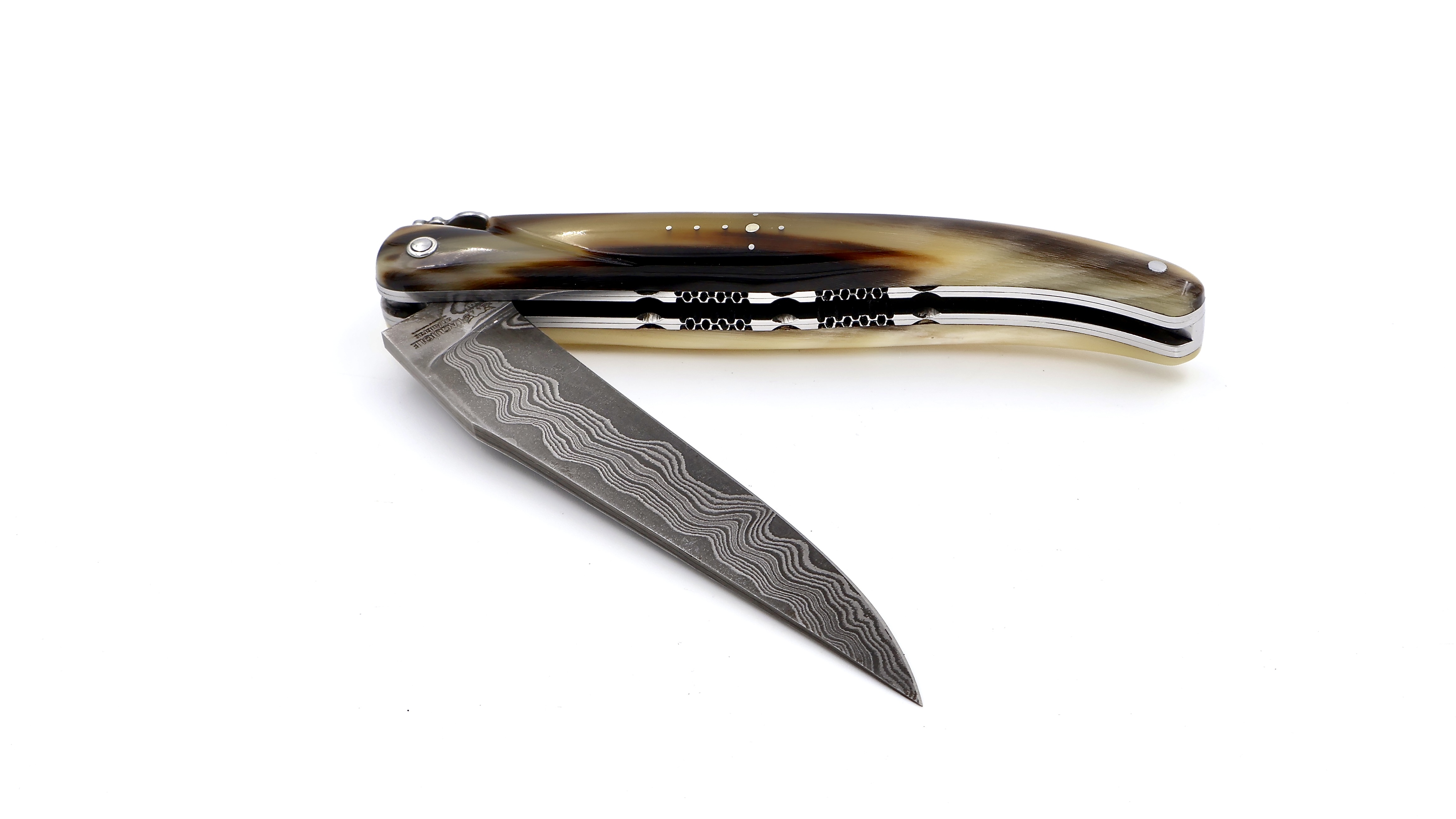 Laguiole en Aubrac Damast Hornspitze massiv Doppelplatine 12 cm Laguiole en Aubrac Damast Hornspitze massiv Doppelplatine 12 cm