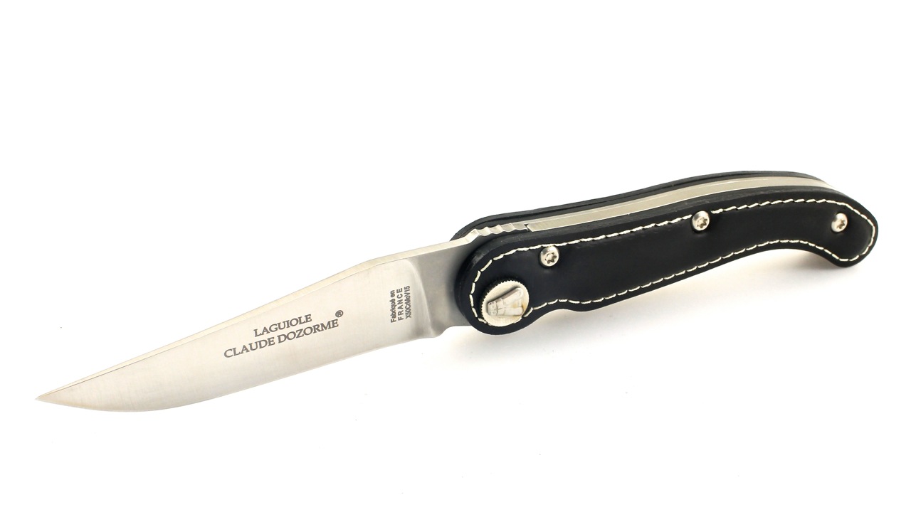Baroudeur-leder-schwarz-5 Claude DOZORME Laguiole Baroudeur Ledergriff schwarz