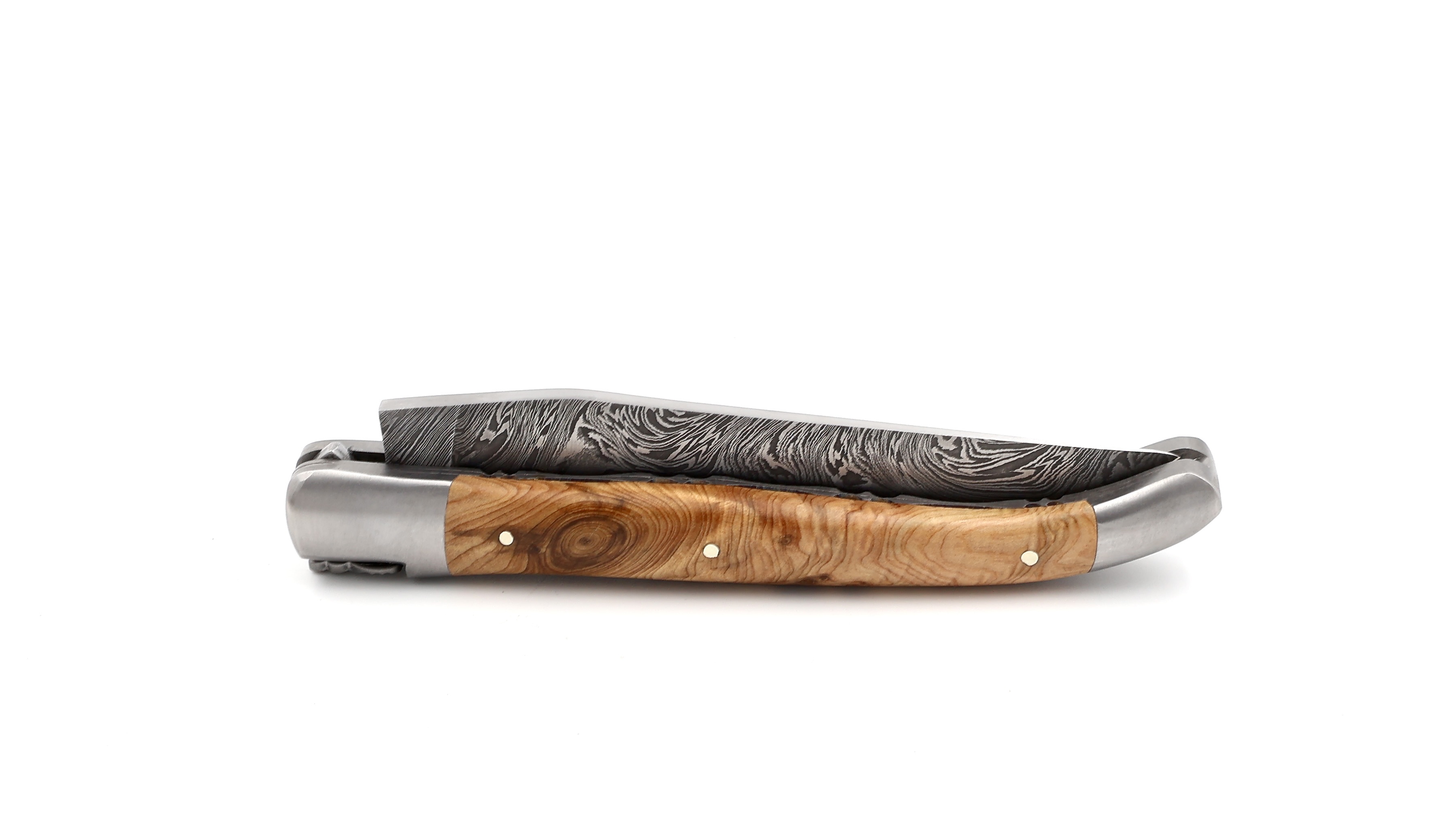 Laguiole en Aubrac double plate knife explosiondamascus Juniper 12 cm