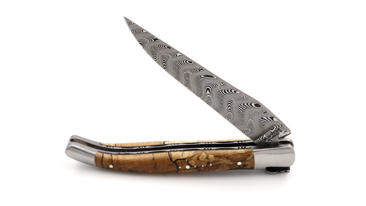 Laguiole en Aubrac DSC® Carbon Damast guillochierte Platine Aubrac Holz 12 cm  Laguiole en Aubrac DSC® Carbon Damast guillochierte Platine Aubrac Holz 12 cm