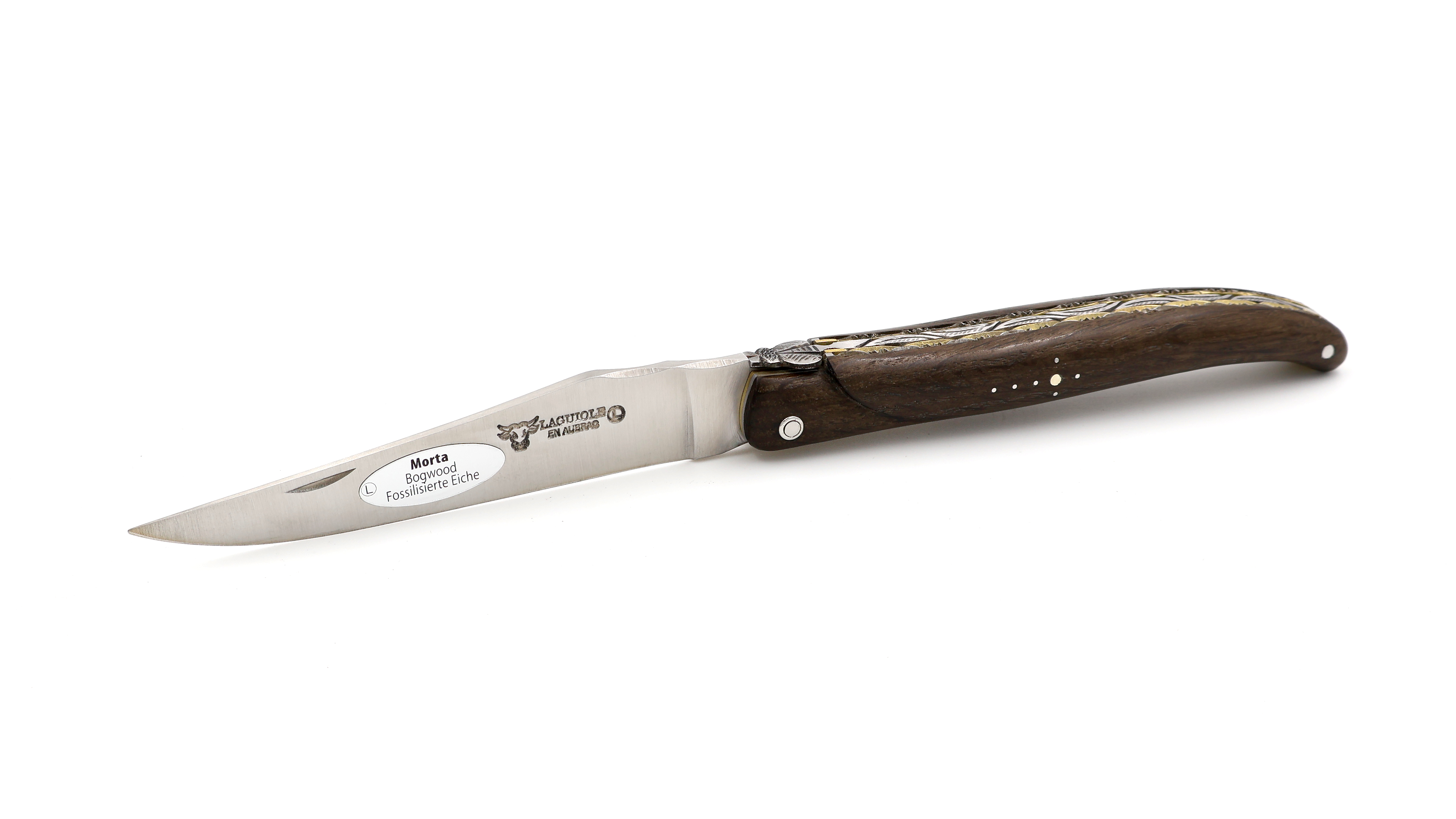 Laguiole en Aubrac Mooreiche massiver Griff Doppelplatine Messingplatine 12 cm