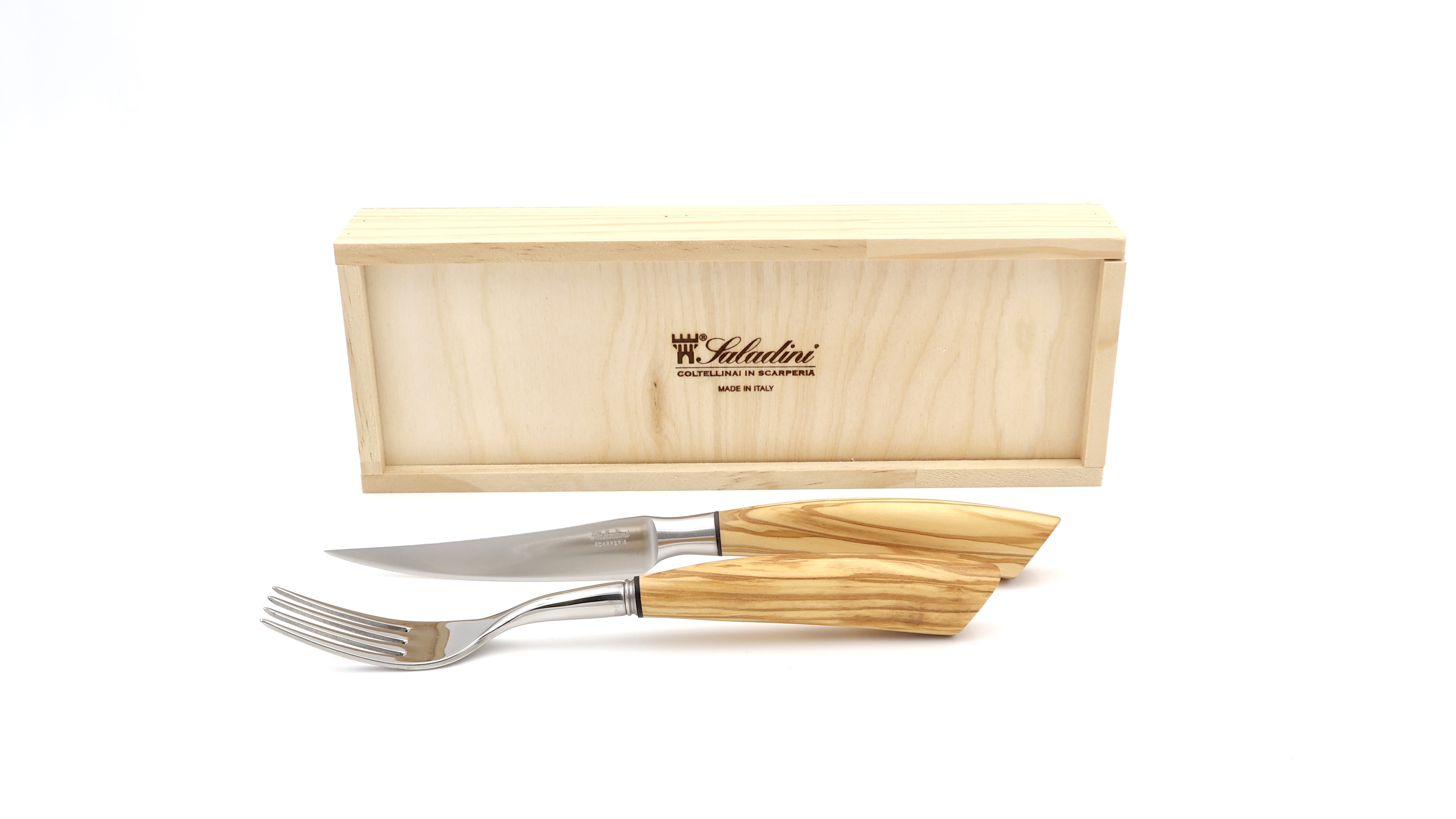 Saladini  steakknife & fork olivewood set 