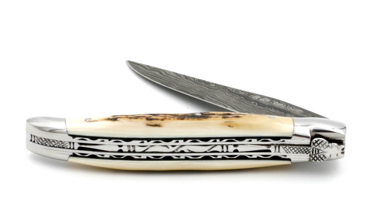 IMG_3102 Laguiole en Aubrac Damast Mammutelfenbein Kruste Doppelplatinen 12 cm
