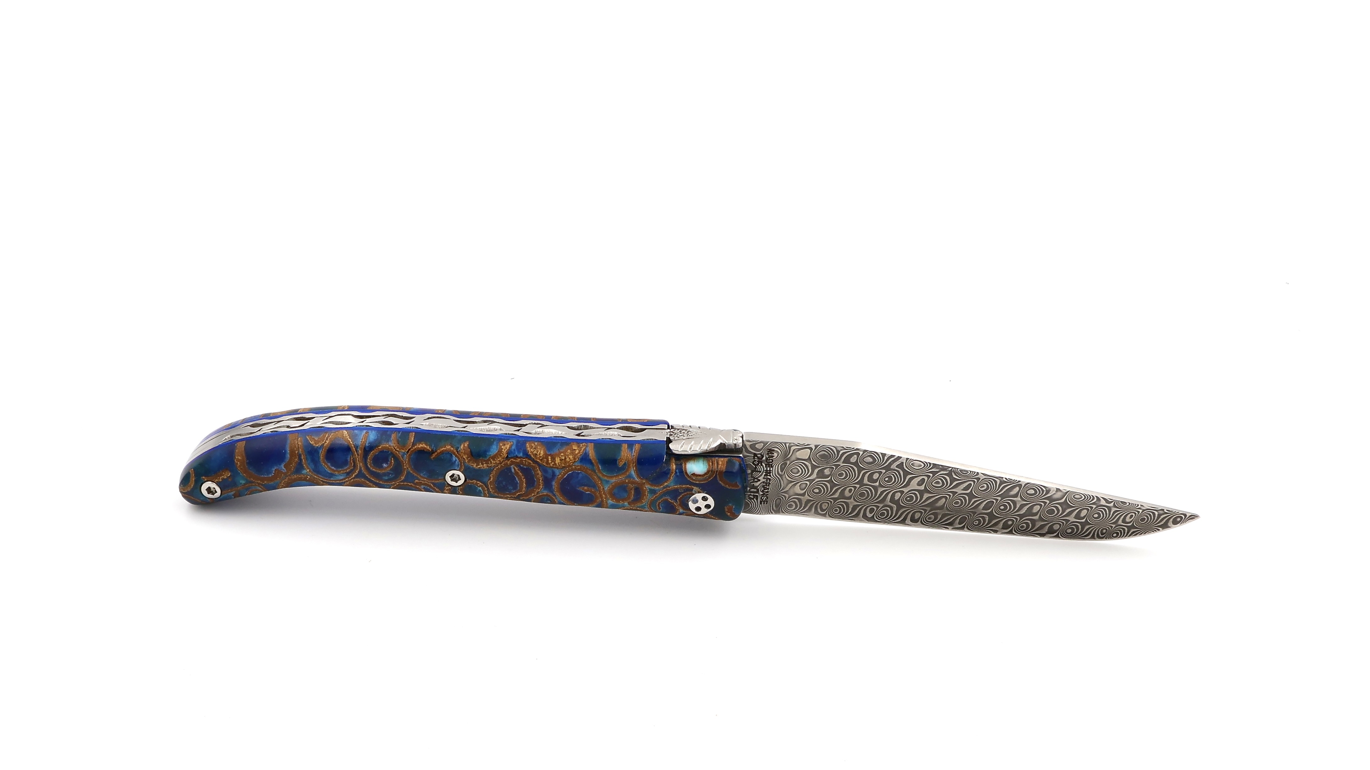 Claude DOZORME Laguiole Canella blue 12 cm damascus Claude DOZORME Laguiole Canella blue 12 cm damascus