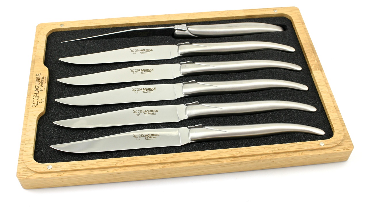 Laguiole en Aubrac Steakmesser Set 6-teilig Edelstahl geschmiedet matt