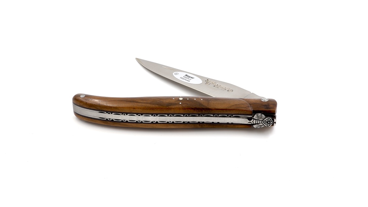Laguiole en Aubrac Walnuss Wurzelholz guillochiert 3-D Biene massiver Griff 12 cm 