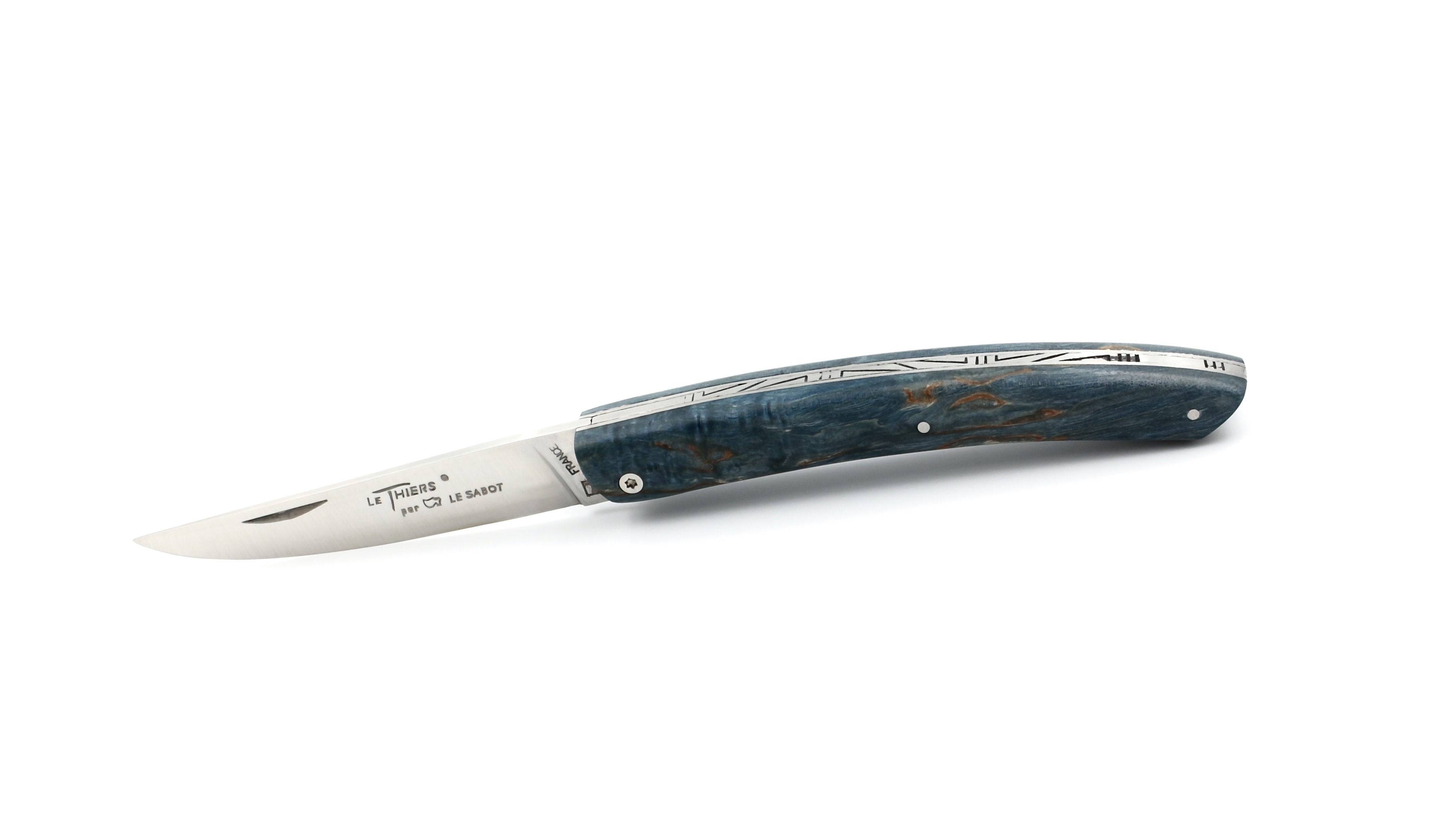 AU SABOT Le Thiers Messer 12 cm Maserbirke blau AU SABOT Le Thiers Messer 12 cm Maserbirke blau