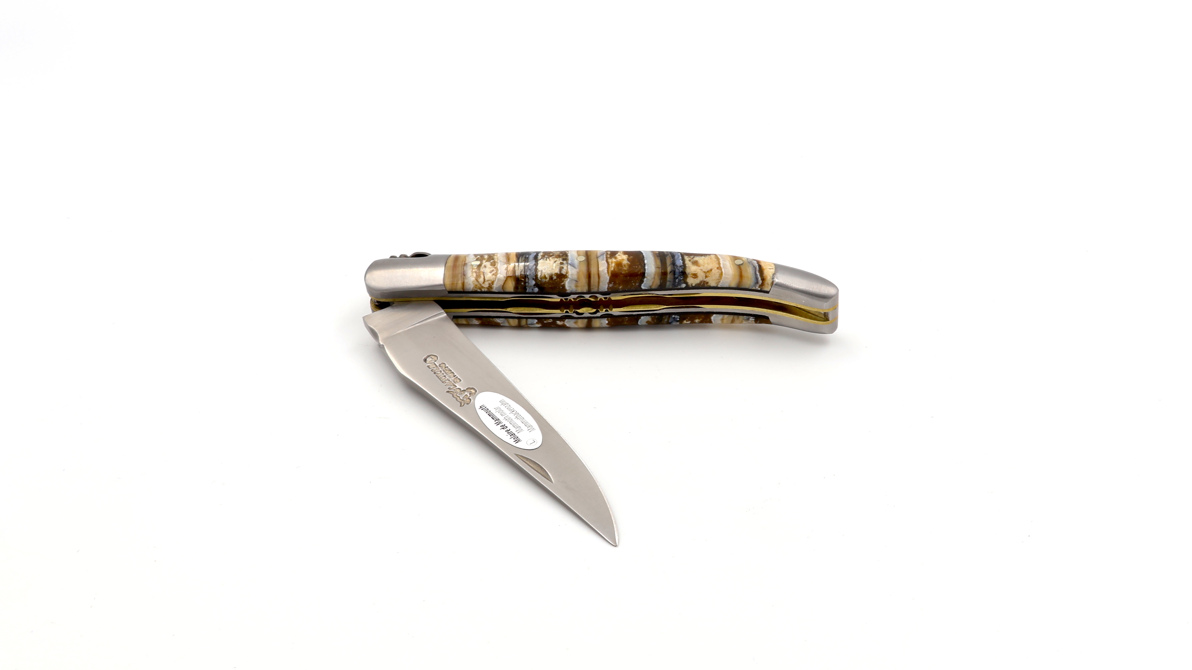 Laguiole en Aubrac Mammut Backenzahn natur Messingplatine Doppelplatine 12 cm  