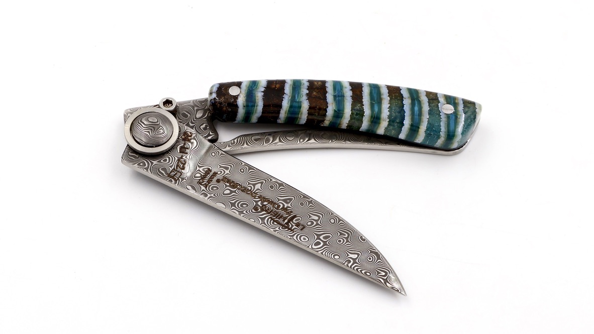 Claude DOZORME Thiers Liner mammoth tusk damascus blade Claude DOZORME Thiers Liner mammoth tusk damascus blade