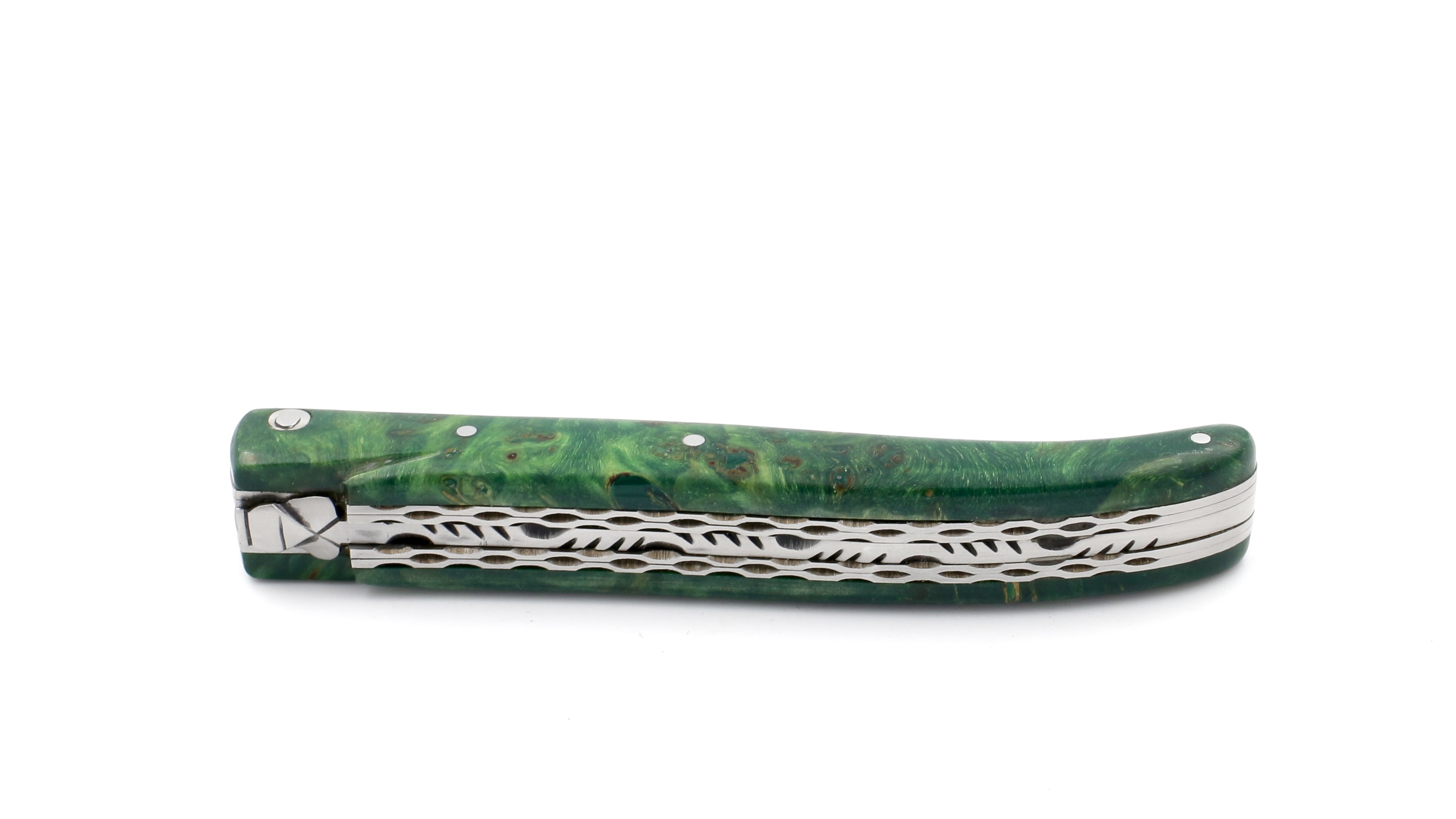 28A9F5A2-2BCC-4BA7-9494-00DA5F2E2231_1_201_a Claude DOZORME Laguiole double plate knife poplar wood damascus blade