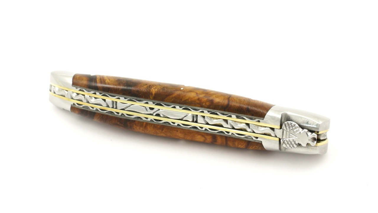 Laguiole en Aubrac doubleplate knife with brass plates Ironwood shiny 12 cm
