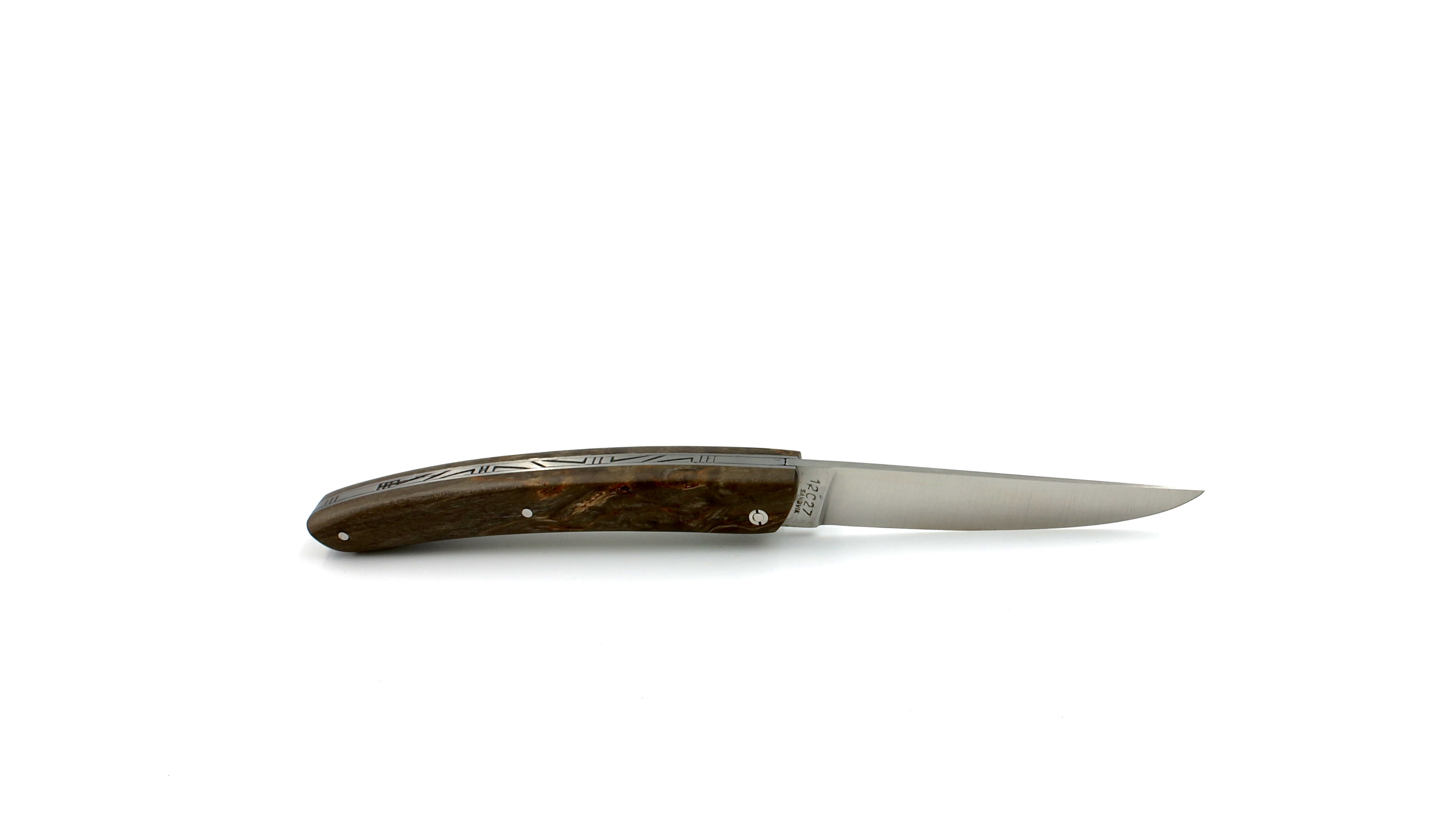 AU SABOT Le Thiers Messer 12 cm Maserbirke schwarz